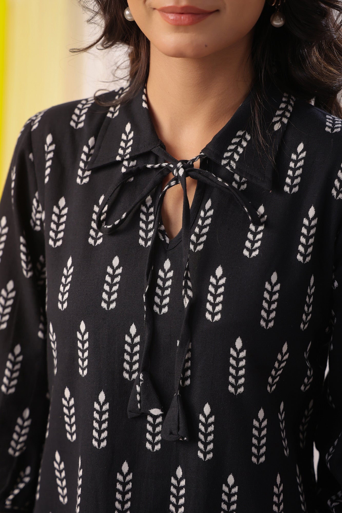 Minimalist Pattern On Black Cotton Flex Co-ord Set