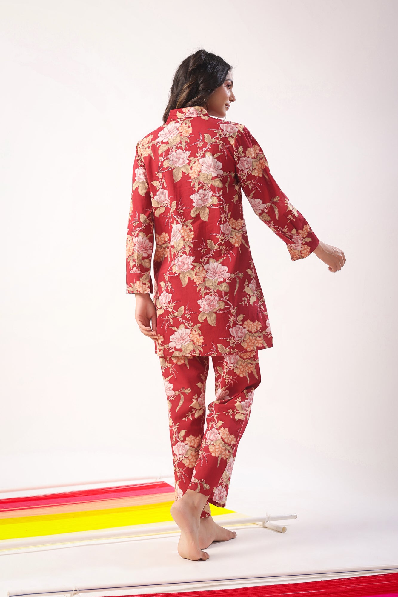 Florals on Maroon Loungewear Top Set