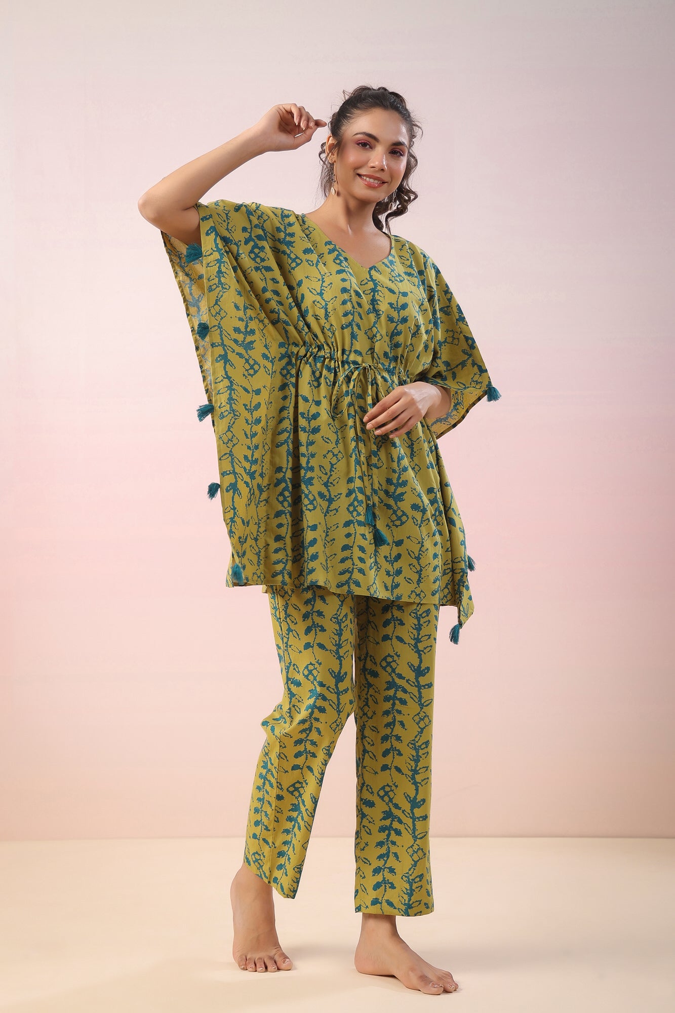 Flowing Leaves Kaftan Cotton Co-ord Set