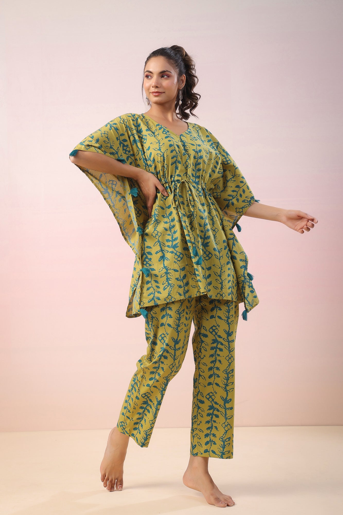 Flowing Leaves Kaftan Cotton Co-ord Set
