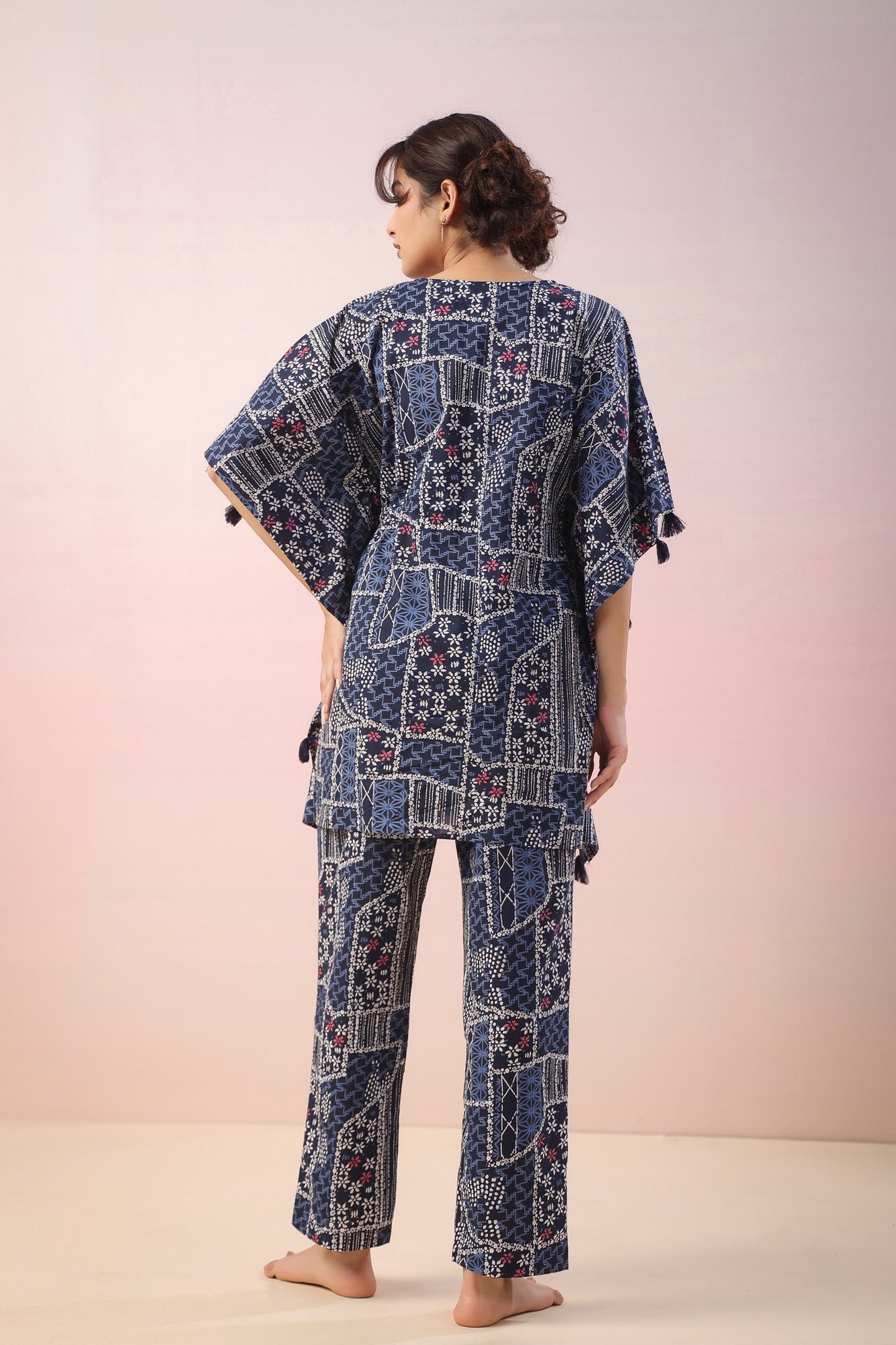 Doodle Print on Indigo Kaftan Cotton Co-ord Set