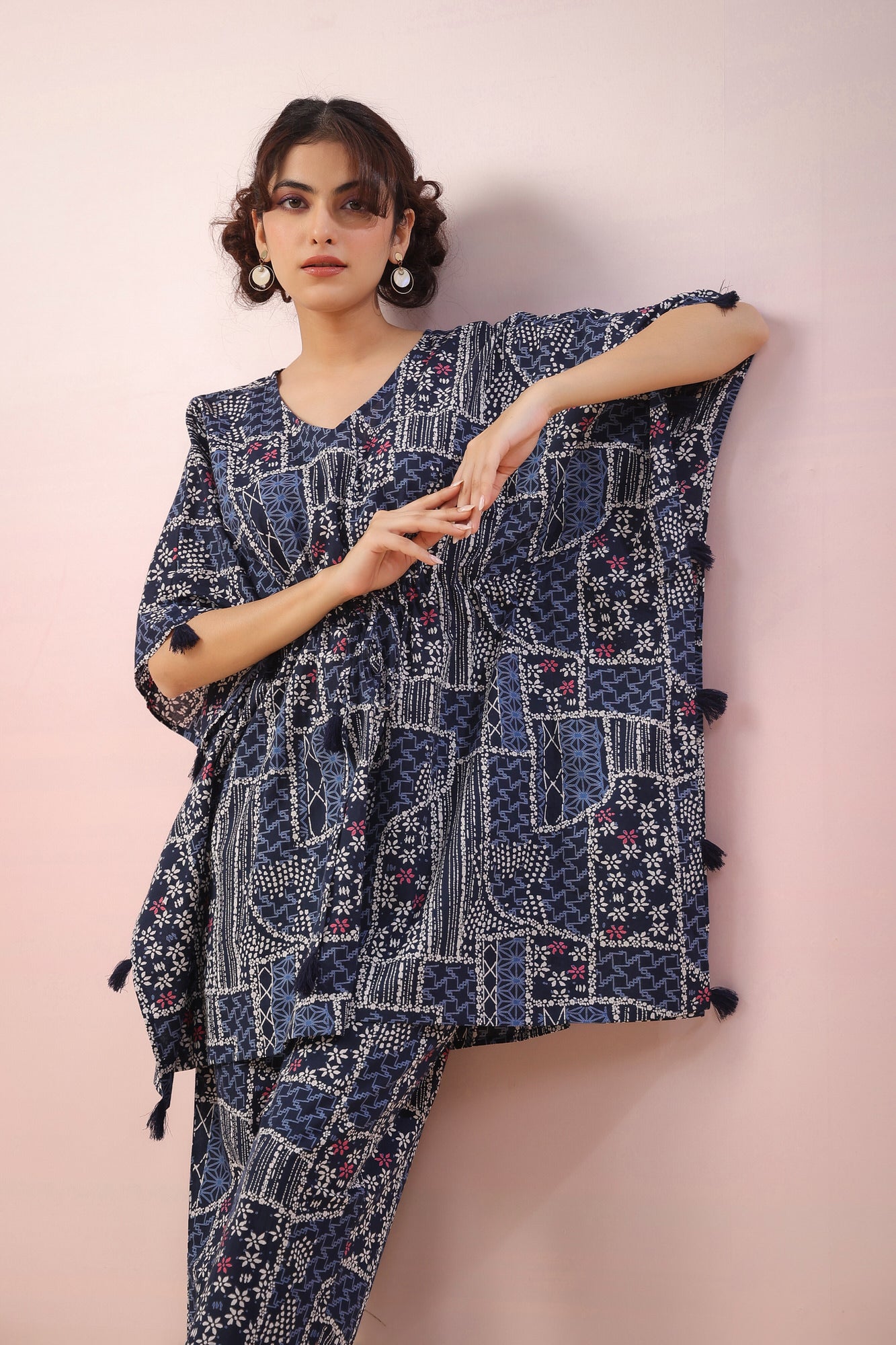 Doodle Print on Indigo Kaftan Cotton Co-ord Set