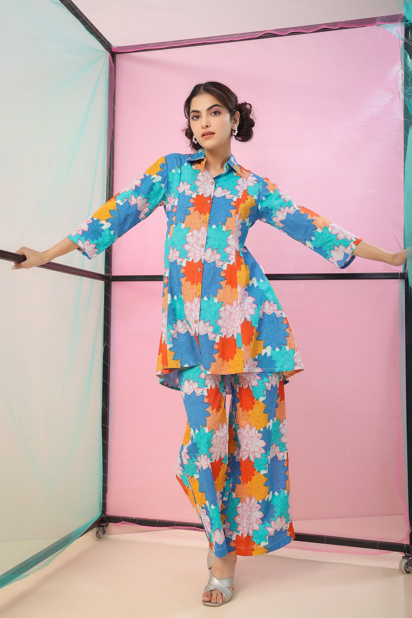 Doodle Print on Indigo Kaftan Cotton Co-ord Set