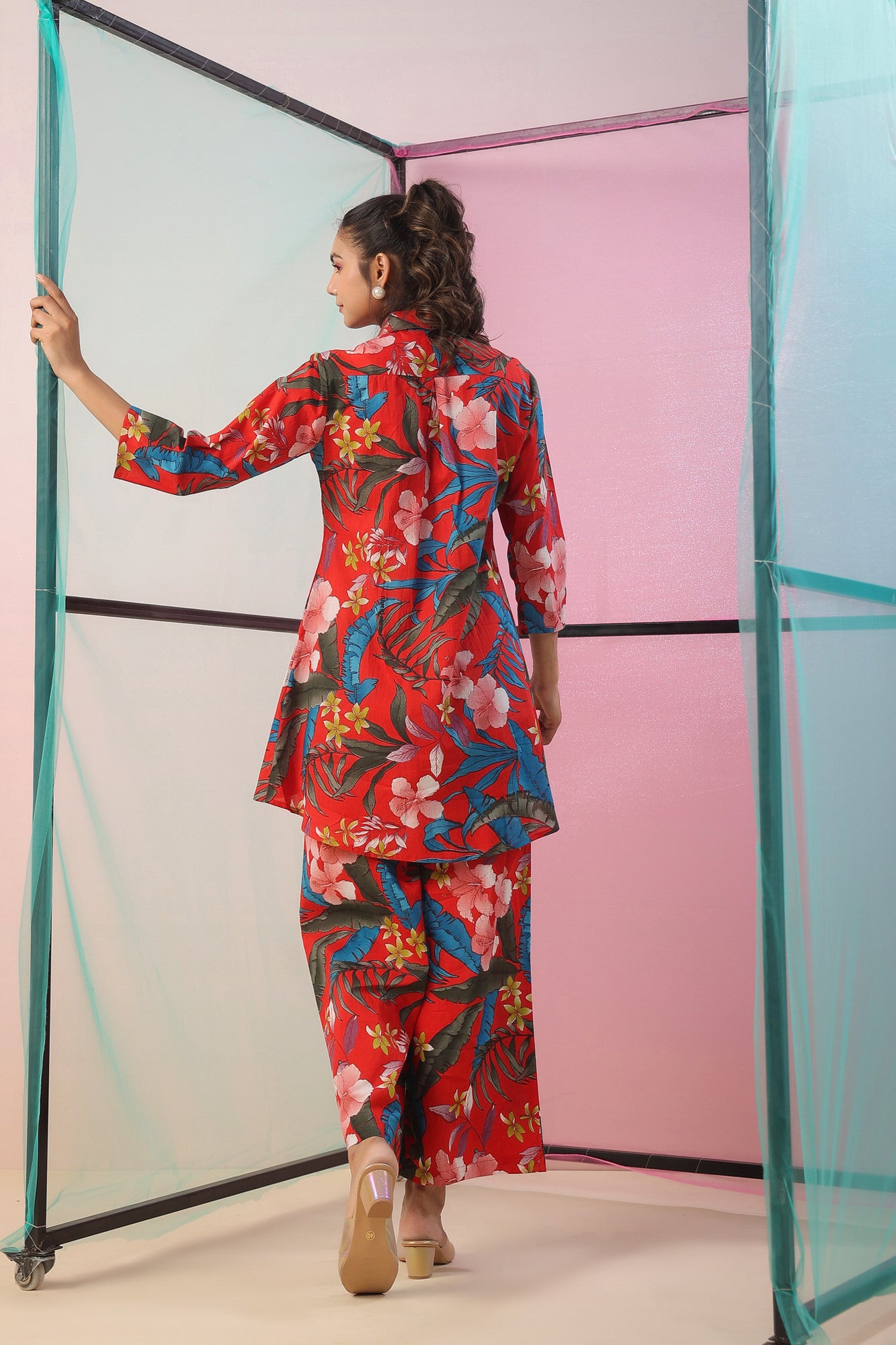 Red Florals Palazzo Cotton Loungewear Set