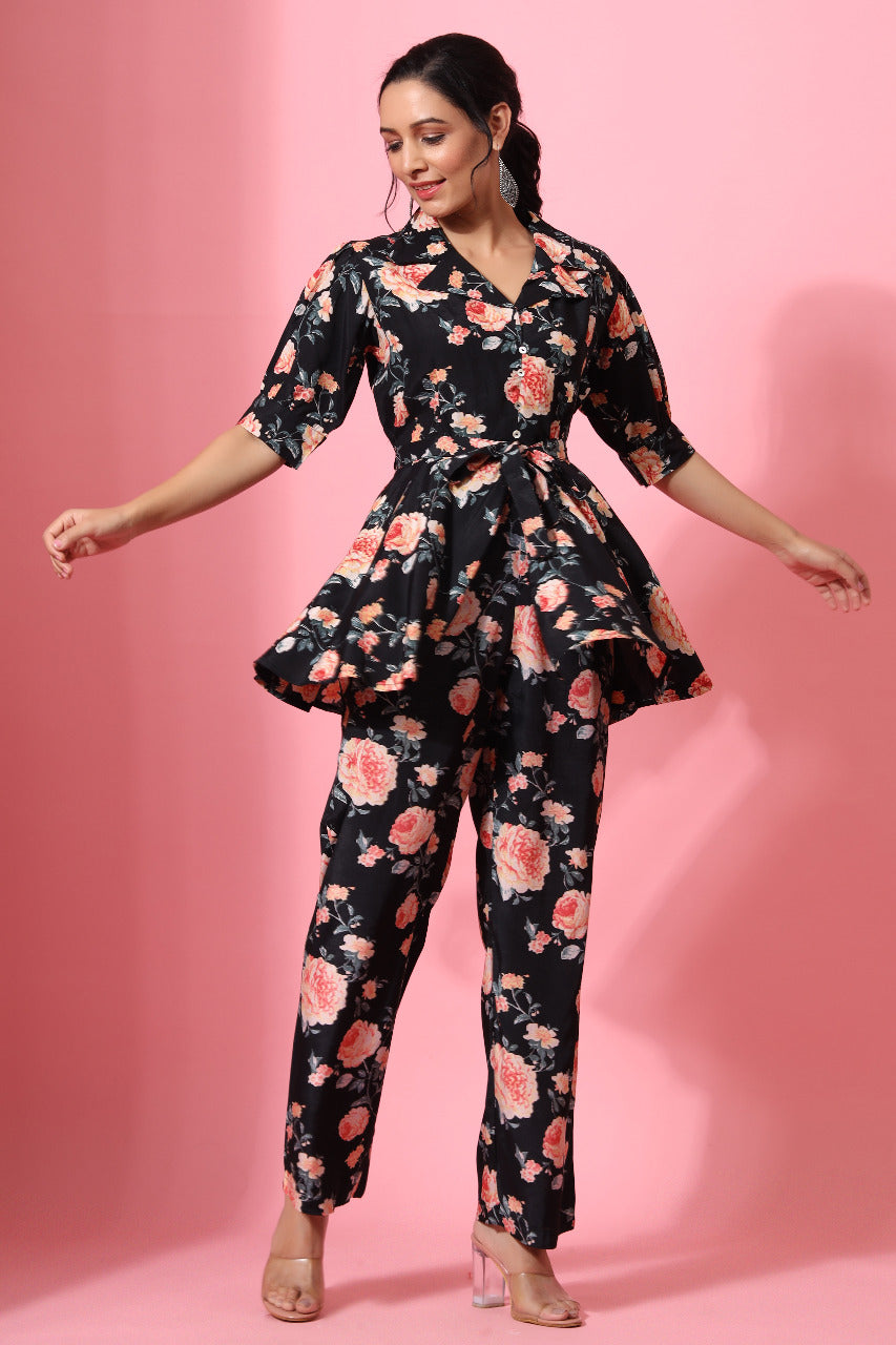 Rosewood Russian Silk Black Co-ord Set