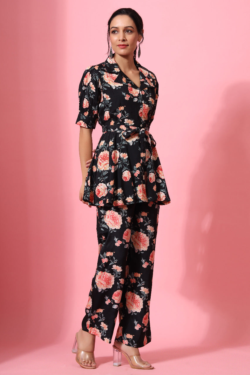 Rosewood Russian Silk Black Co-ord Set