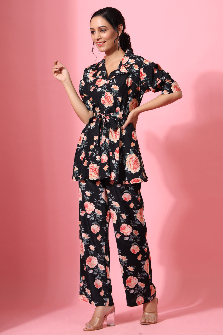 Rosewood Russian Silk Black Co-ord Set