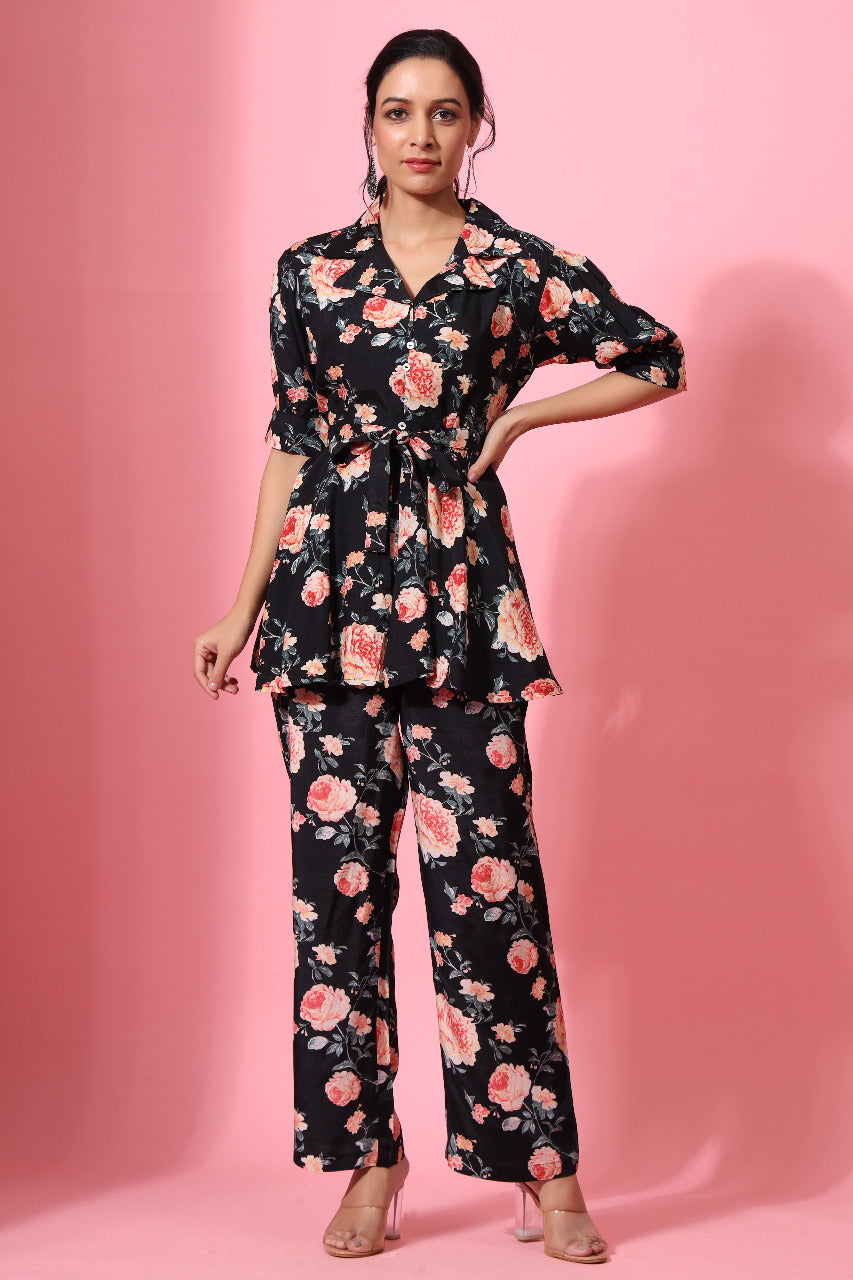 Rosewood Russian Silk Black Co-ord Set