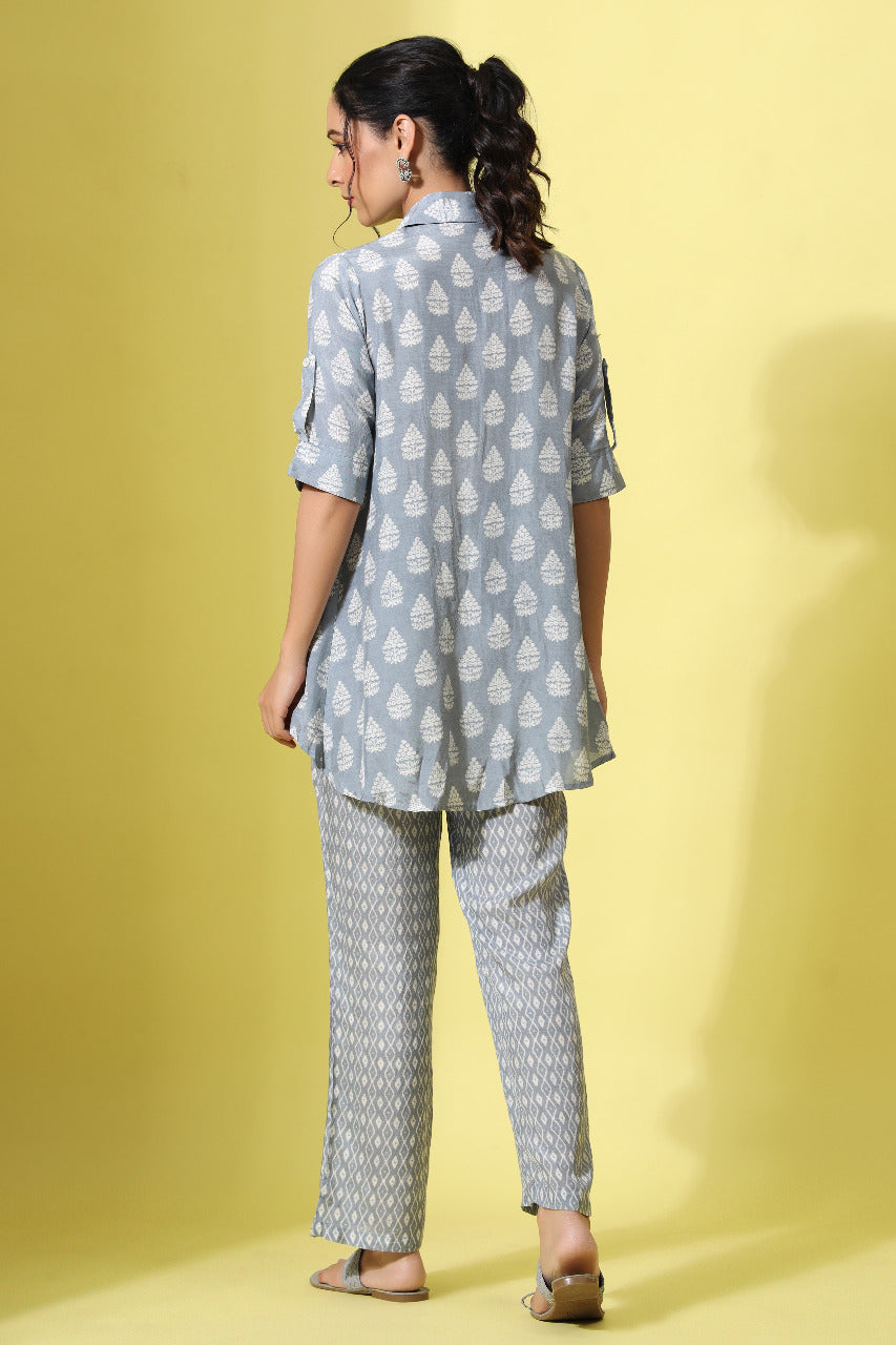 Pinewoods Grey Muslin Silk Co-ord set