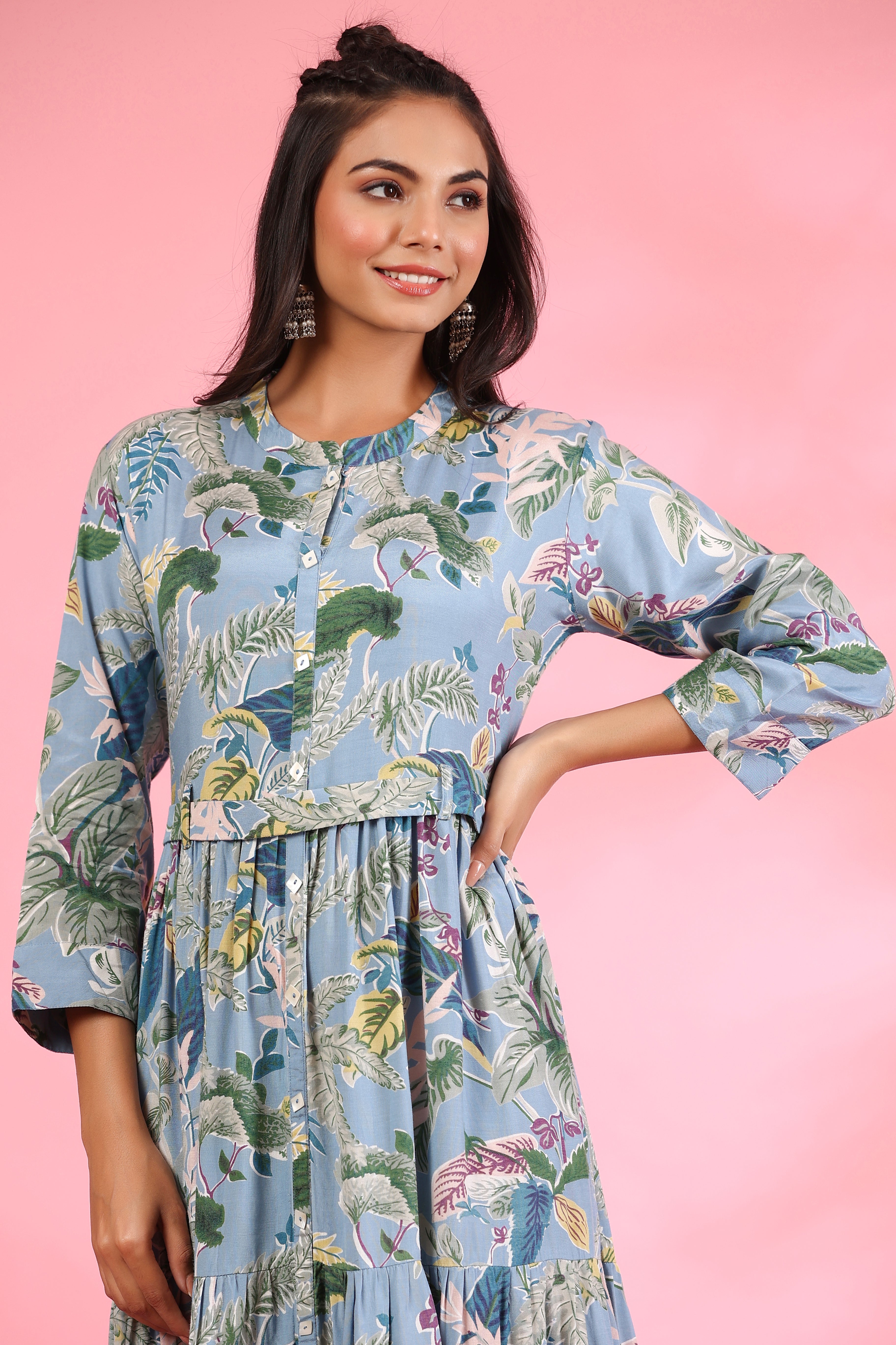 Light Blue Amber On Silk Maxi Dress