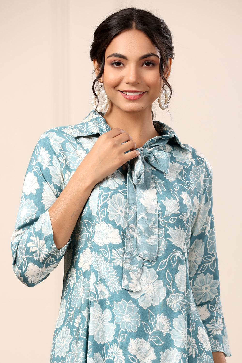 Floral Blue Muslin Silk Co-ord set