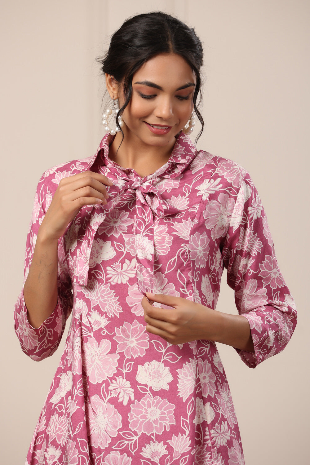 Floral Pink Muslin Silk Co-ord set