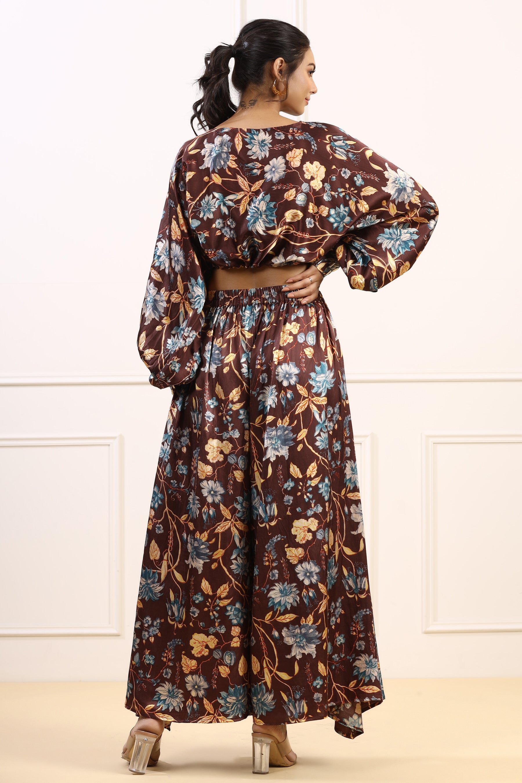 Cocoa Blossom Spleador Satin Russian Silk Co-ord Set