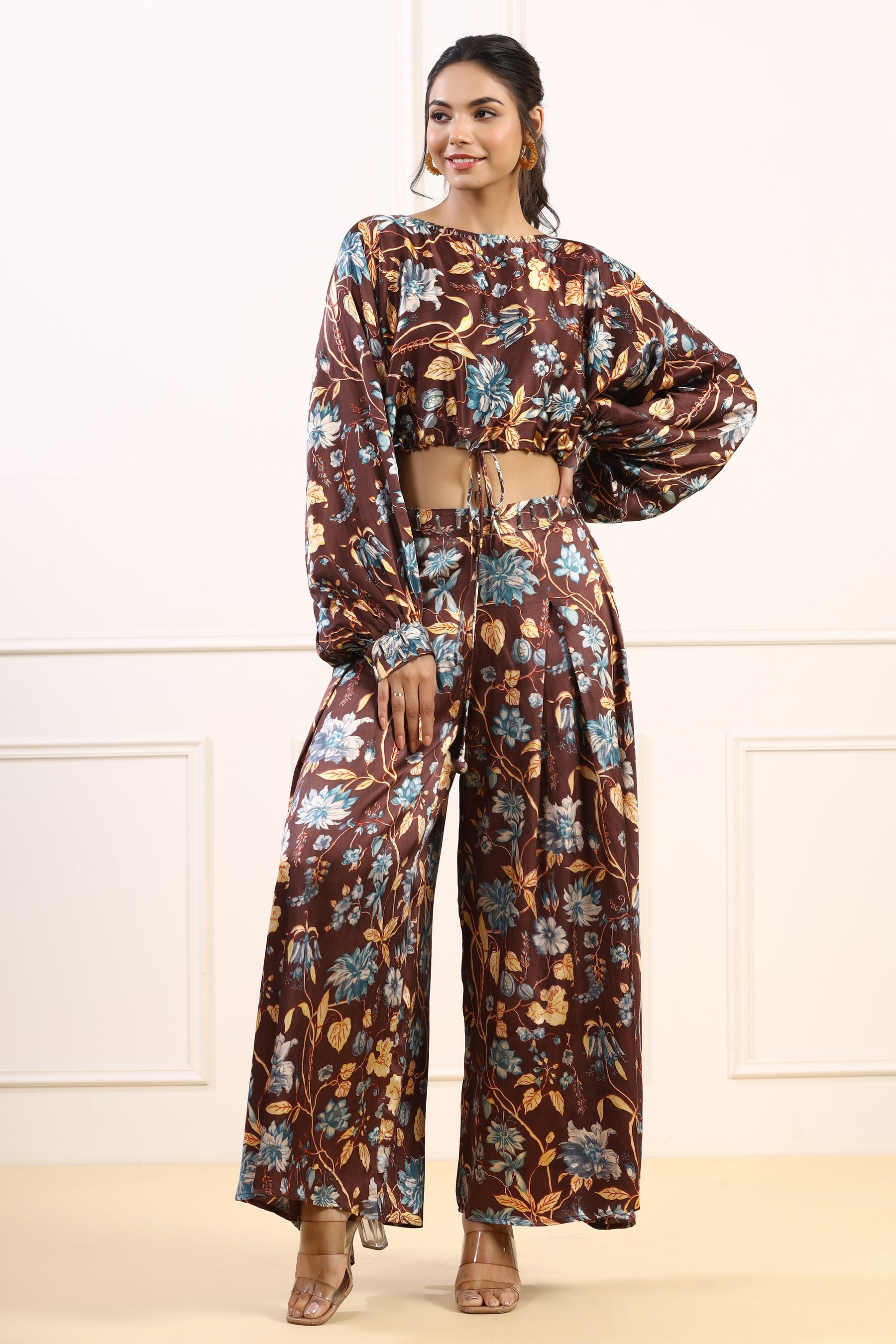 Cocoa Blossom Spleador Satin Russian Silk Co-ord Set