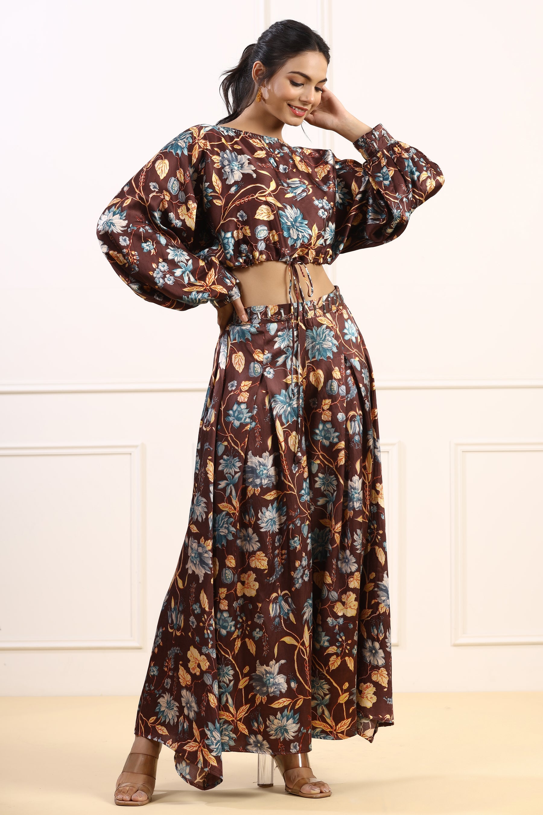 Cocoa Blossom Spleador Satin Russian Silk Co-ord Set