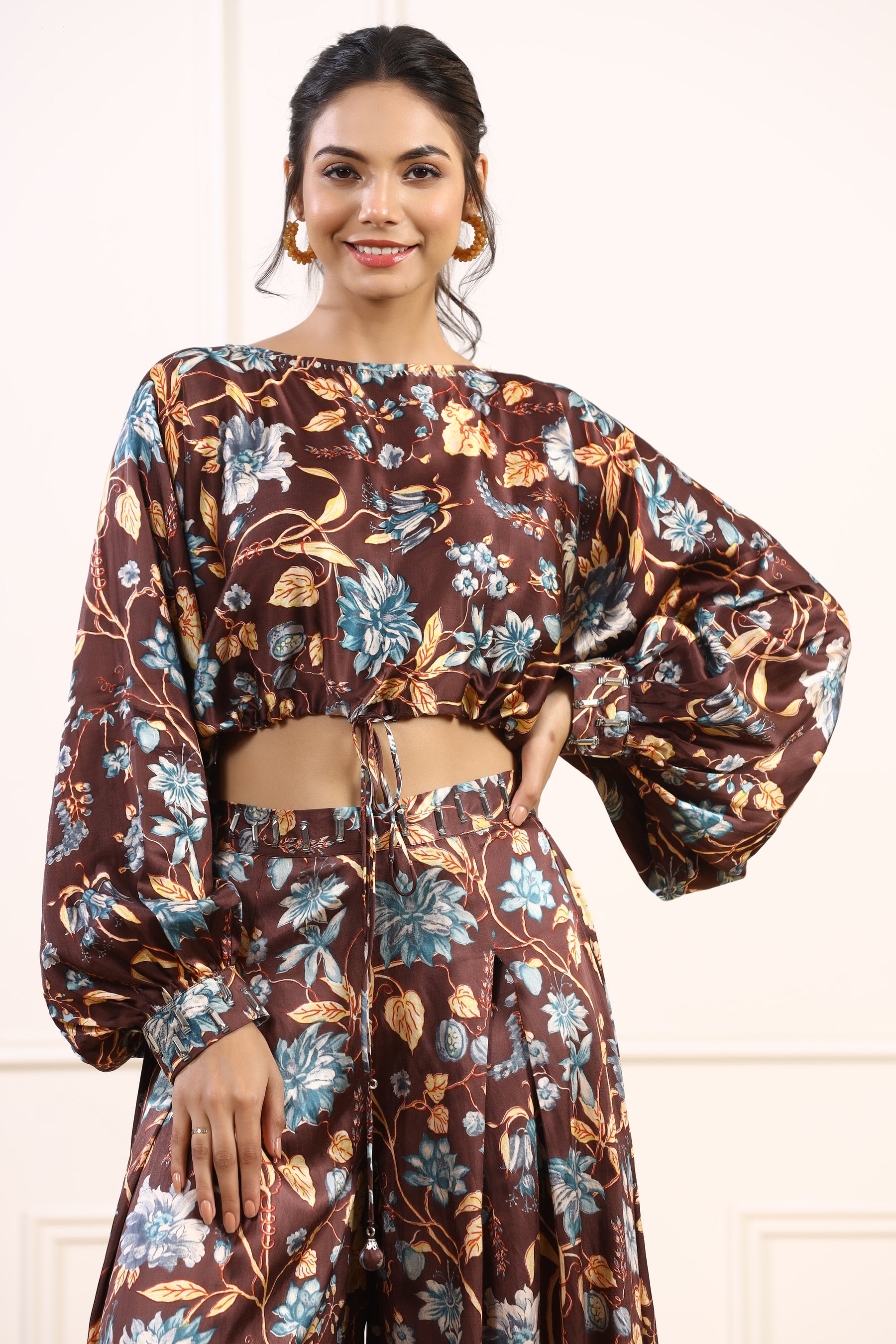 Cocoa Blossom Spleador Satin Russian Silk Co-ord Set