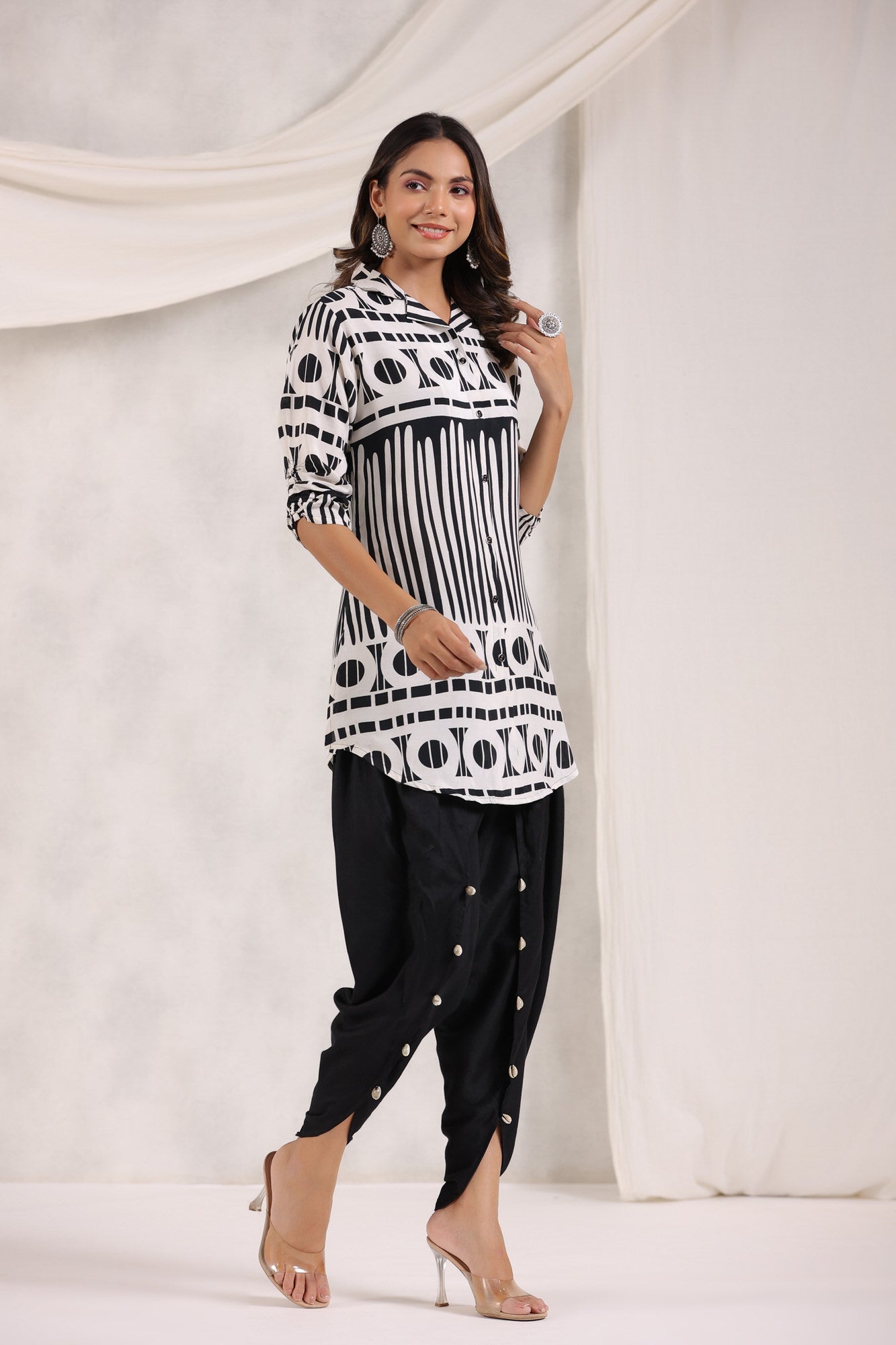 Yin Yang Silk Solid Tulip Dhoti Pants Russian Silk Co-ord Set