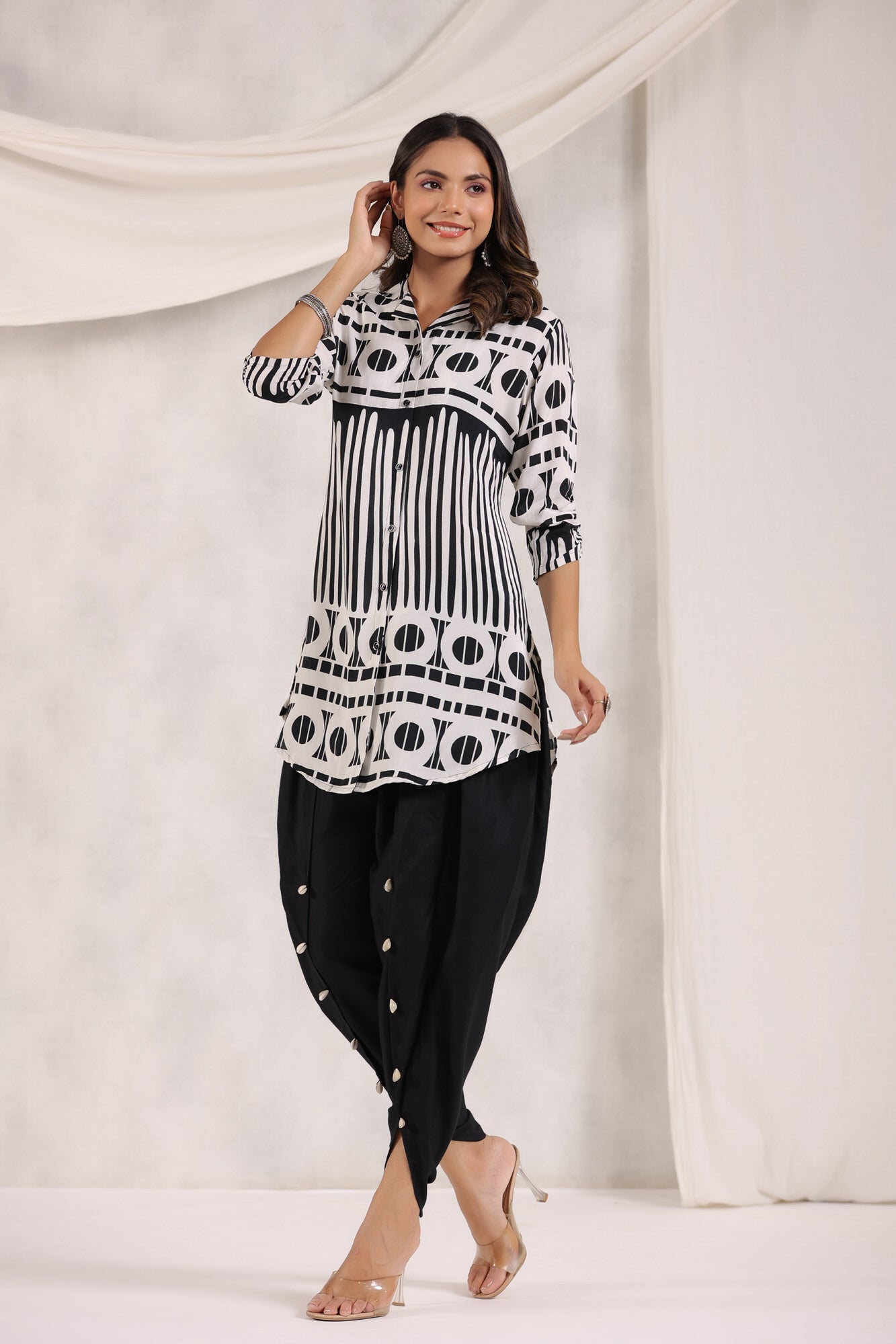 Yin Yang Silk Solid Tulip Dhoti Pants Russian Silk Co-ord Set