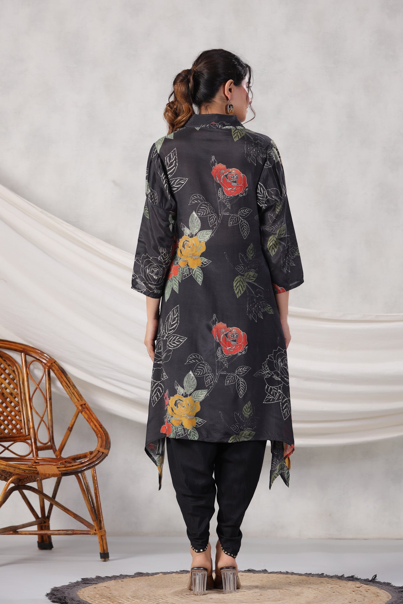 Contemporary Hem With Solid Tulip Dhoti Pants Russian Silk Co-ord Set