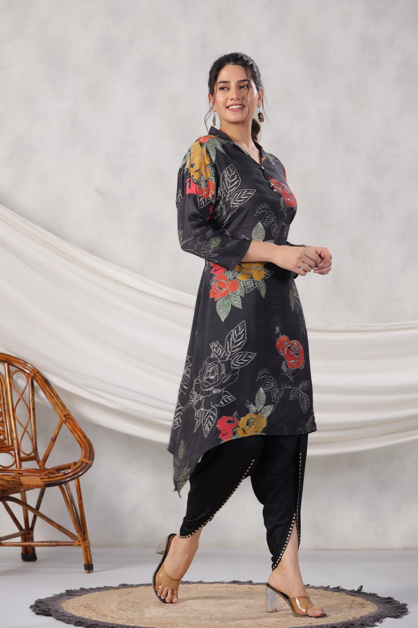 Contemporary Hem With Solid Tulip Dhoti Pants Russian Silk Co-ord Set