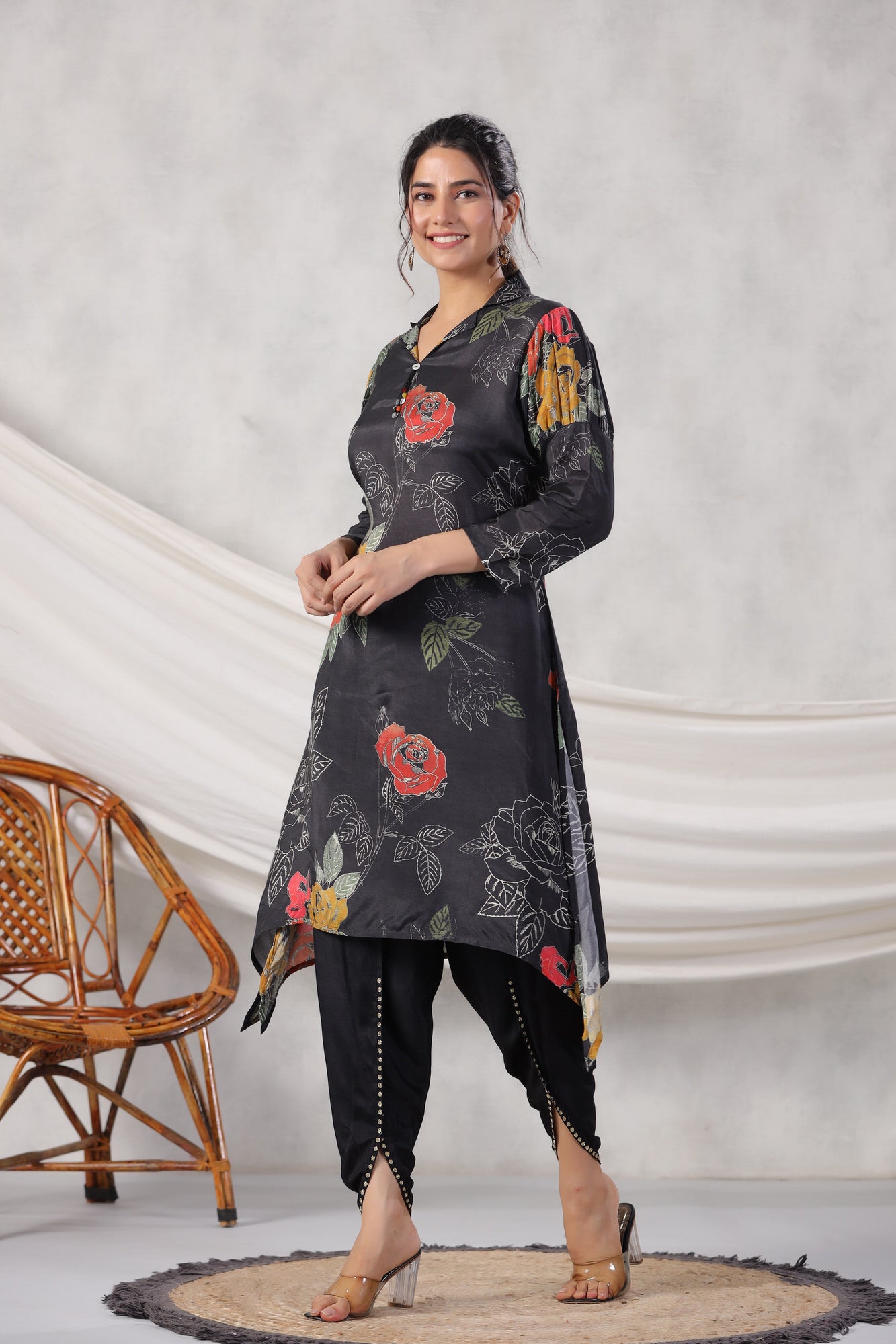 Contemporary Hem With Solid Tulip Dhoti Pants Russian Silk Co-ord Set