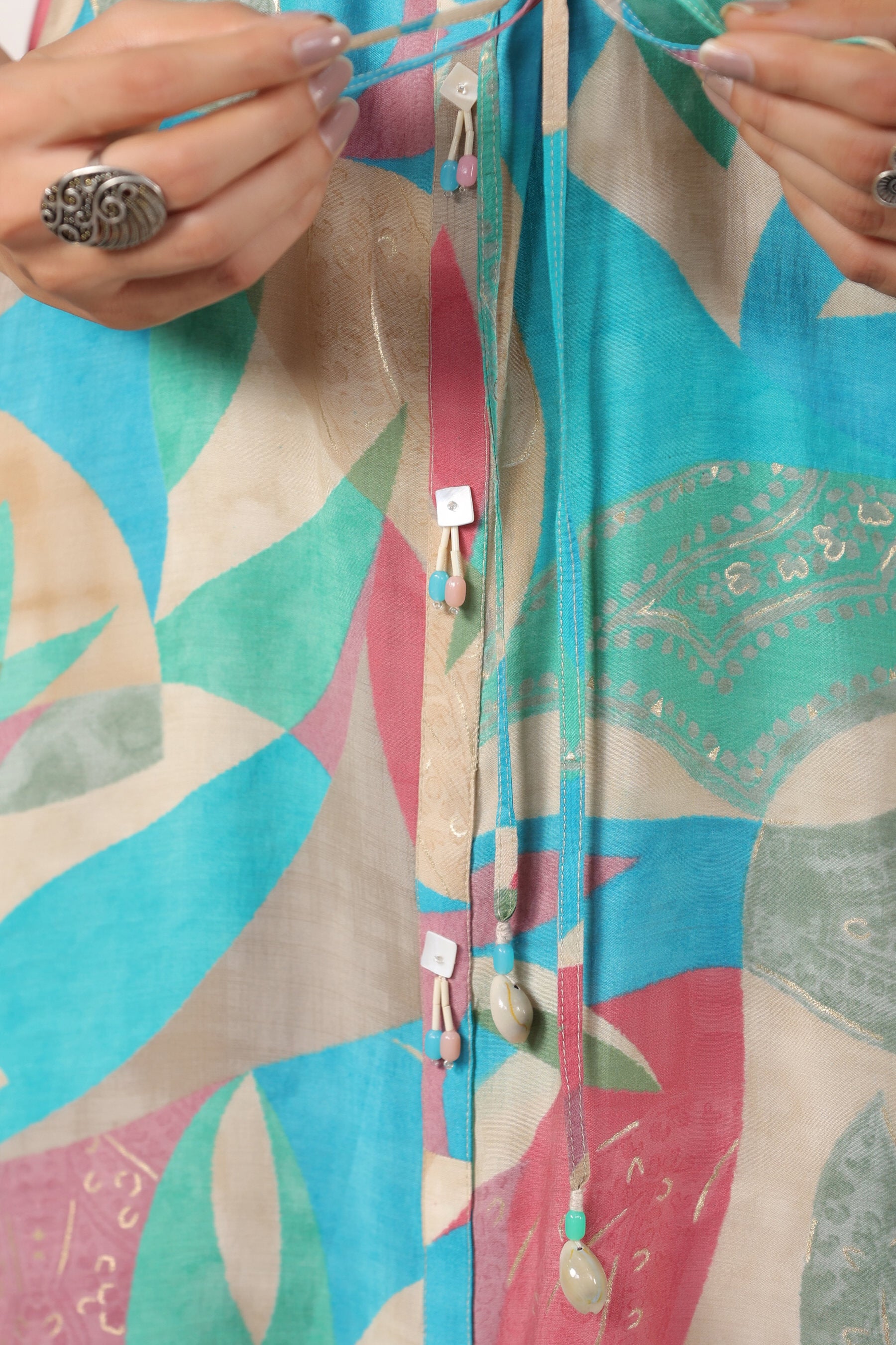 Blue Abstract Art on Russian Silk Midi Silk Dress