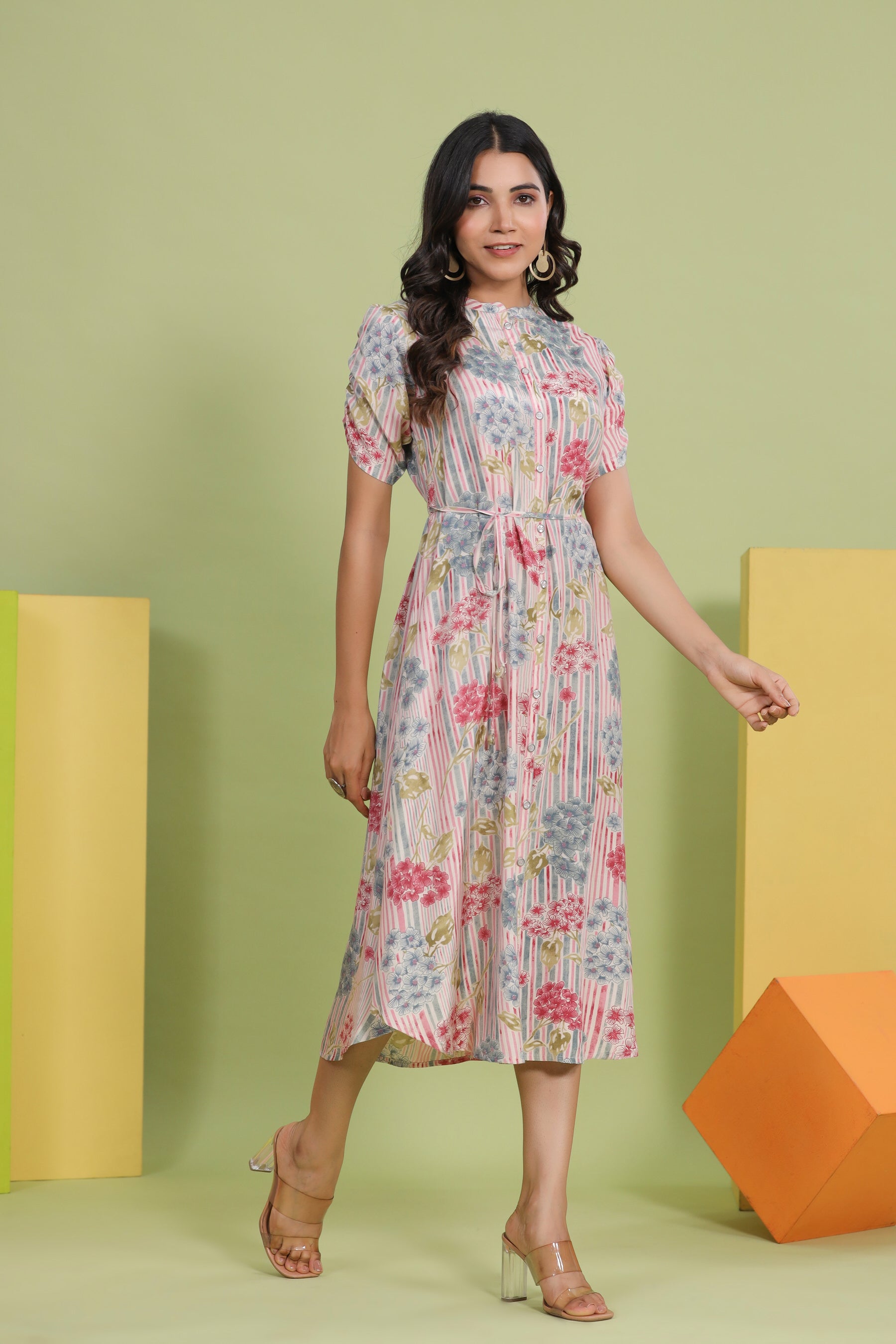 Floral Bouquet on Silk Russian Midi Dress