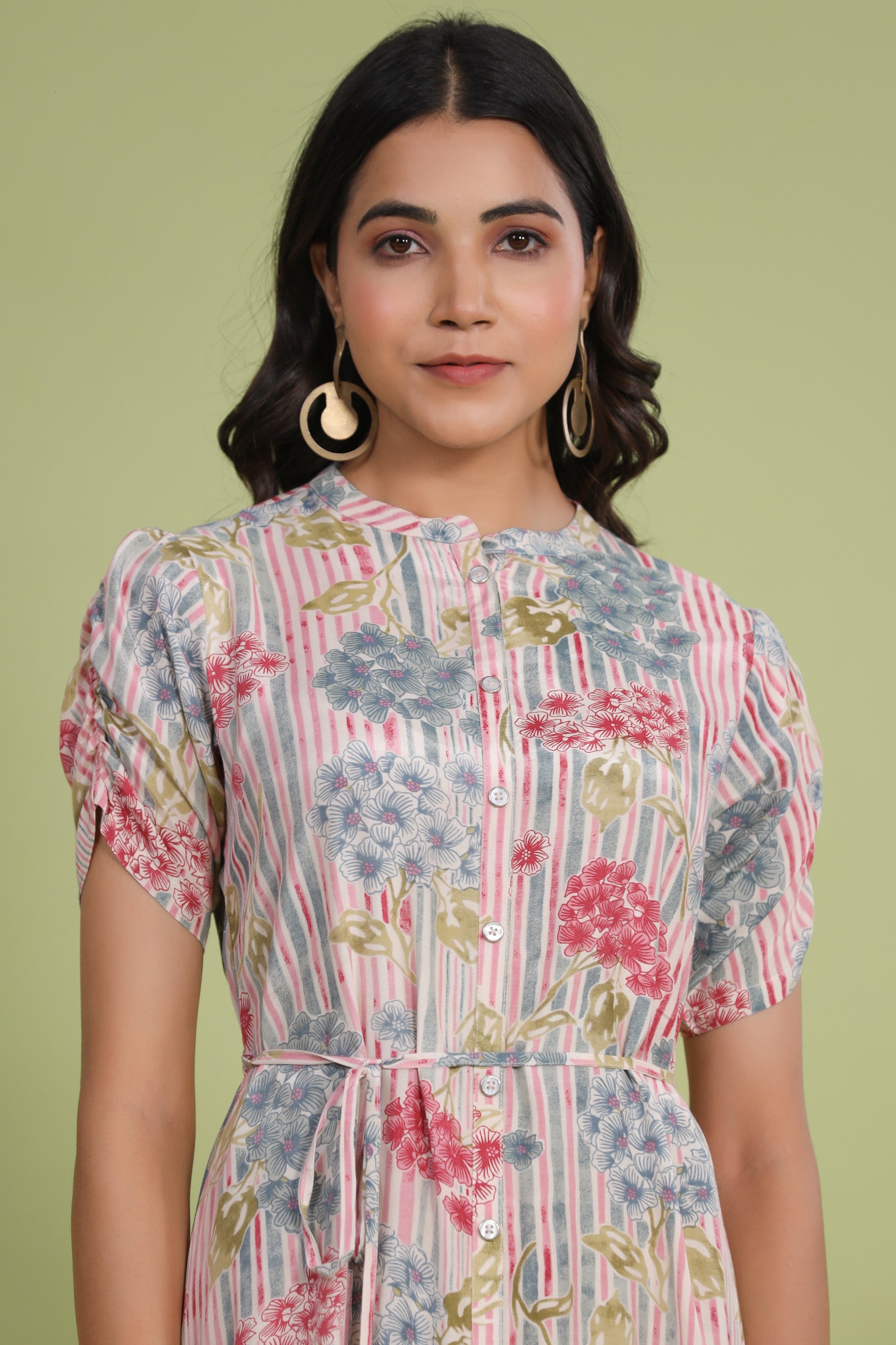 Floral Bouquet on Silk Russian Midi Dress