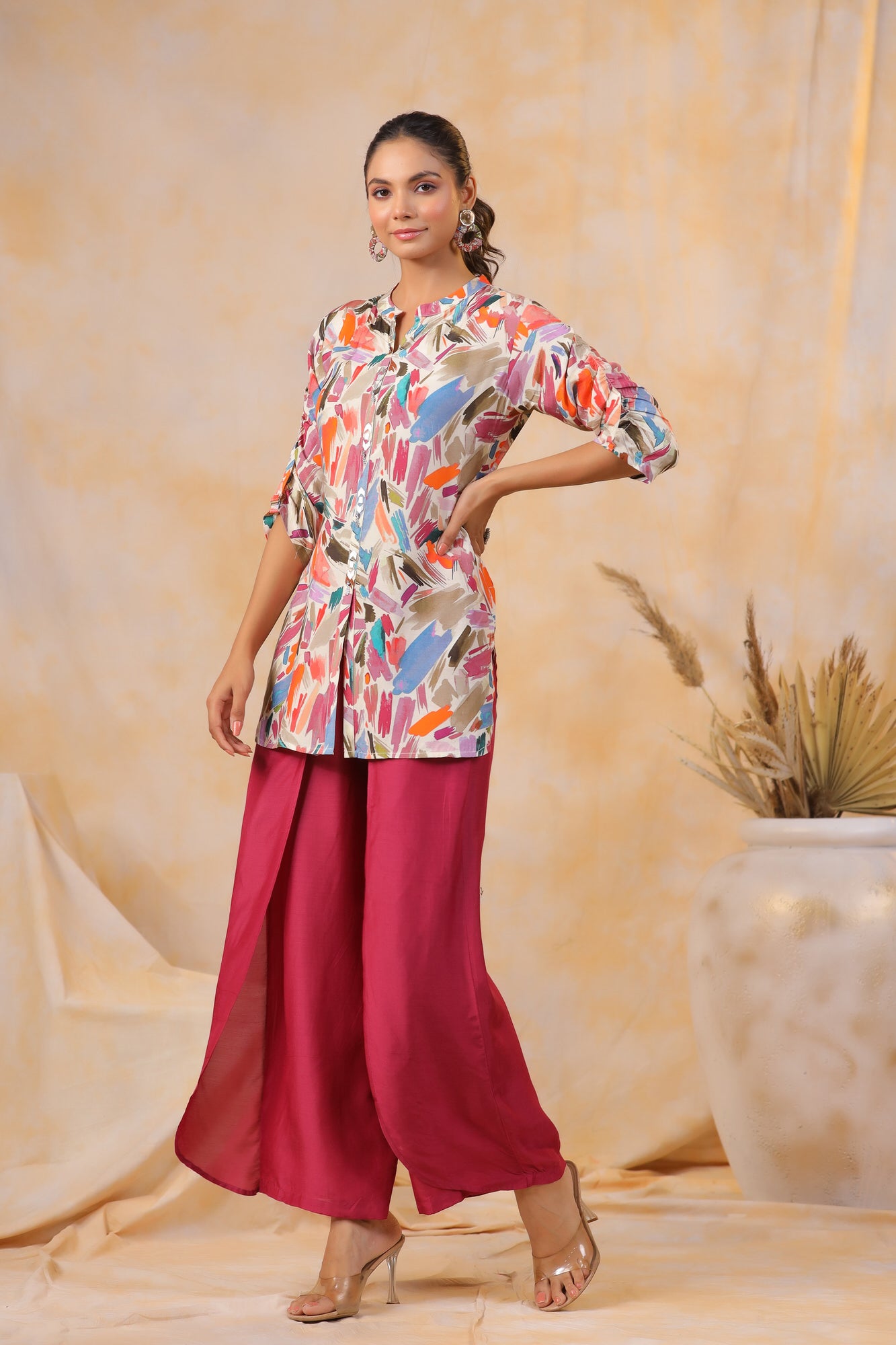 Strokes On Russian Silk With Panelled Pants Co-ord Set