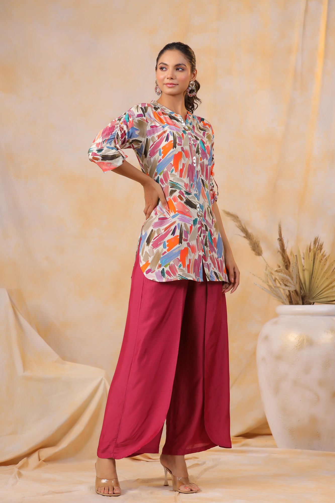 Strokes On Russian Silk With Panelled Pants Co-ord Set