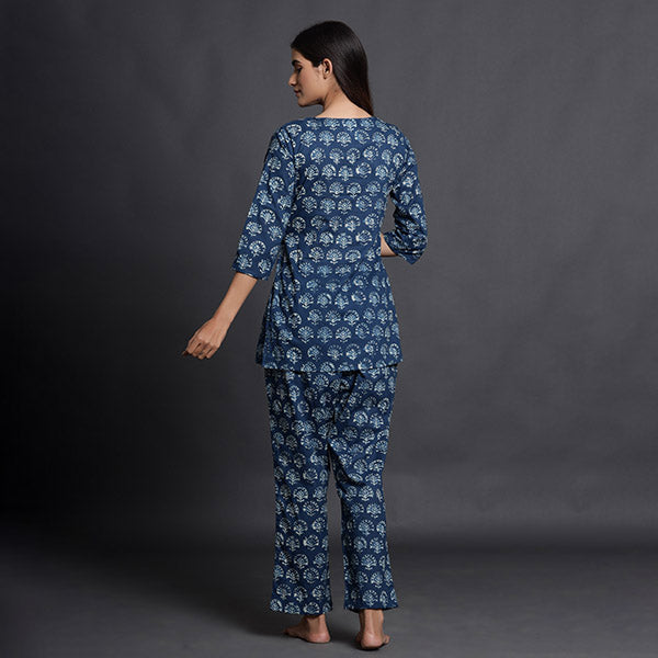 Stamped Motifs On Blue Loungewear JISORA