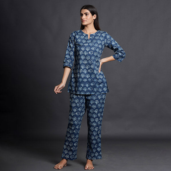 Stamped Motifs On Blue Loungewear JISORA