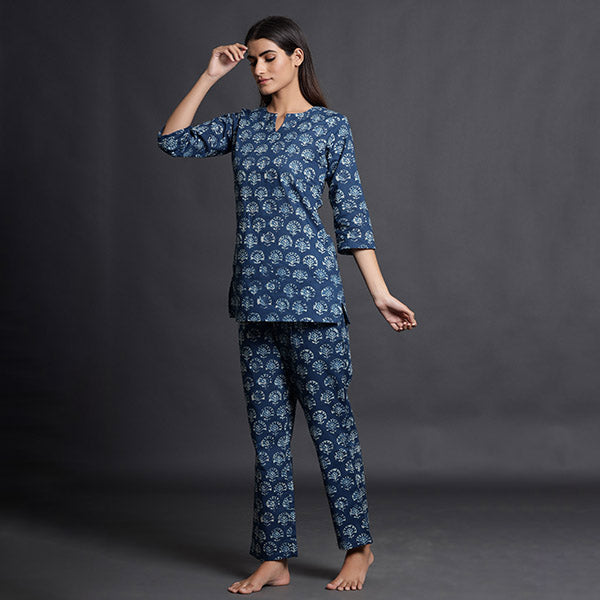 Stamped Motifs On Blue Loungewear JISORA