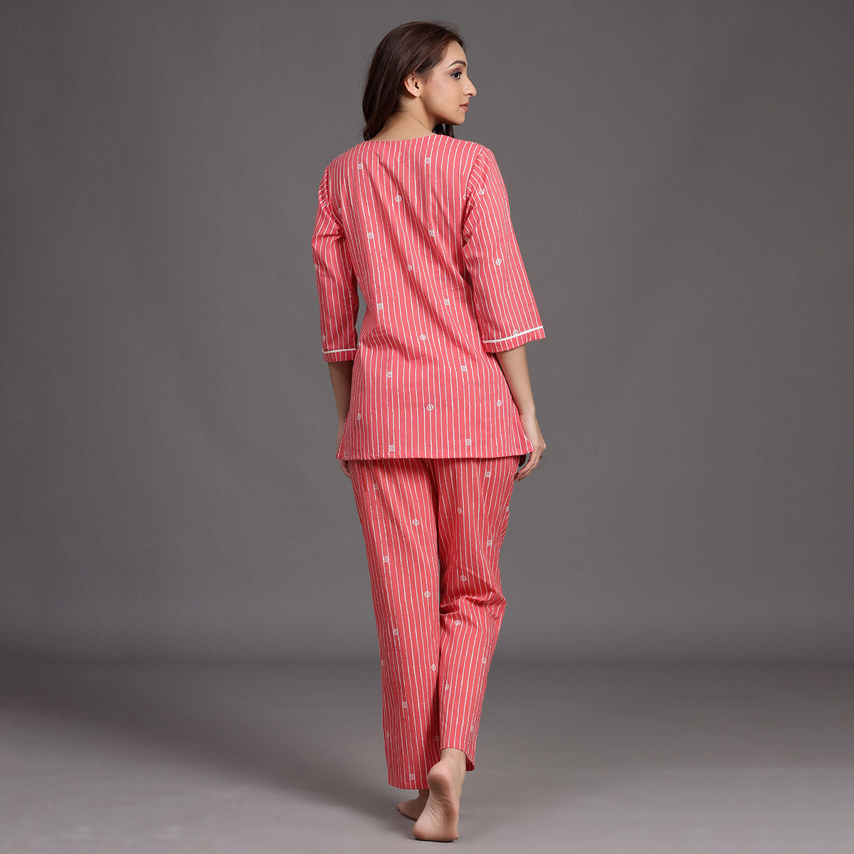 Stroked Rings on Pink Cotton Loungewear Top Set