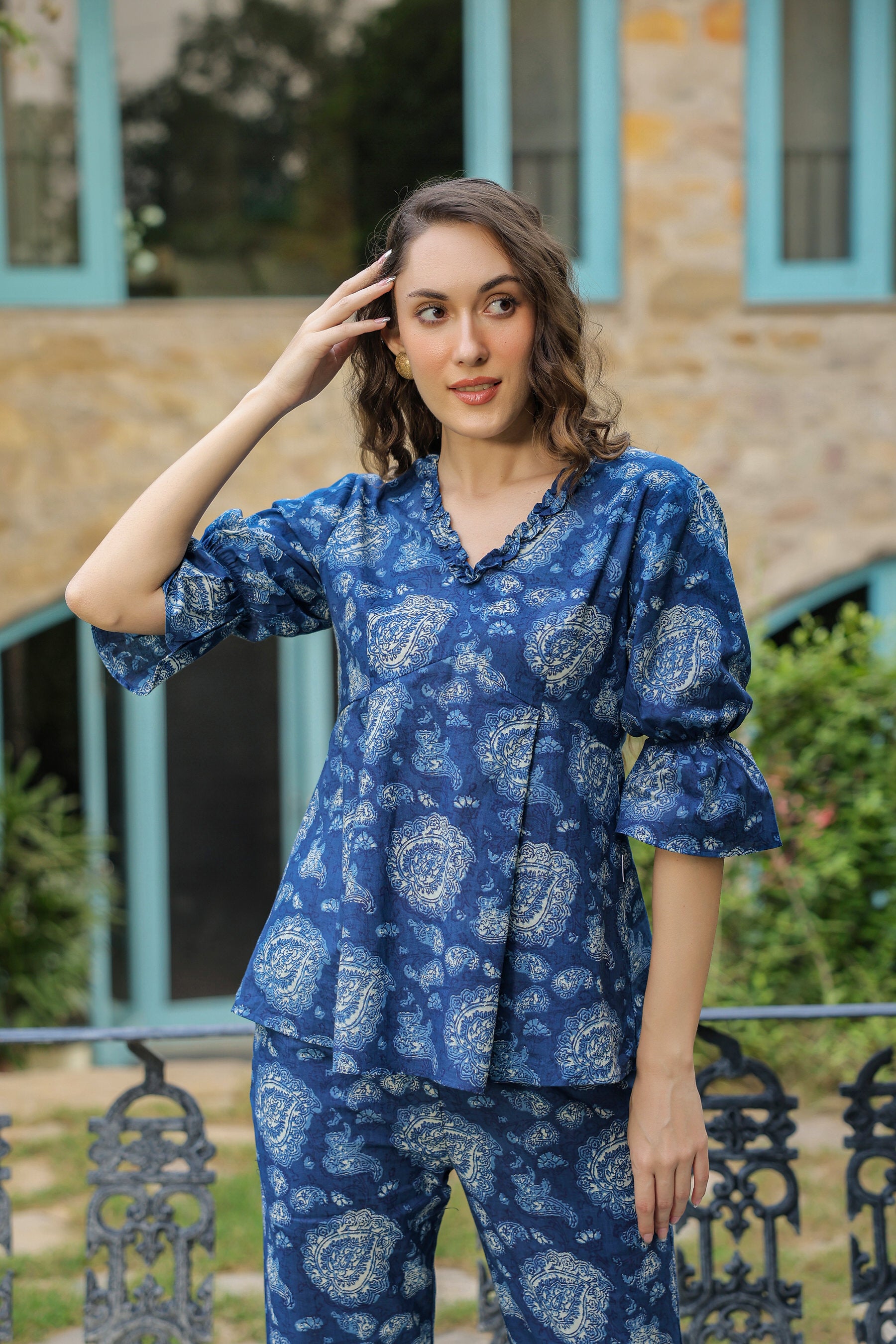 Indigo Bagru Paisley Cotton Co-ord Set