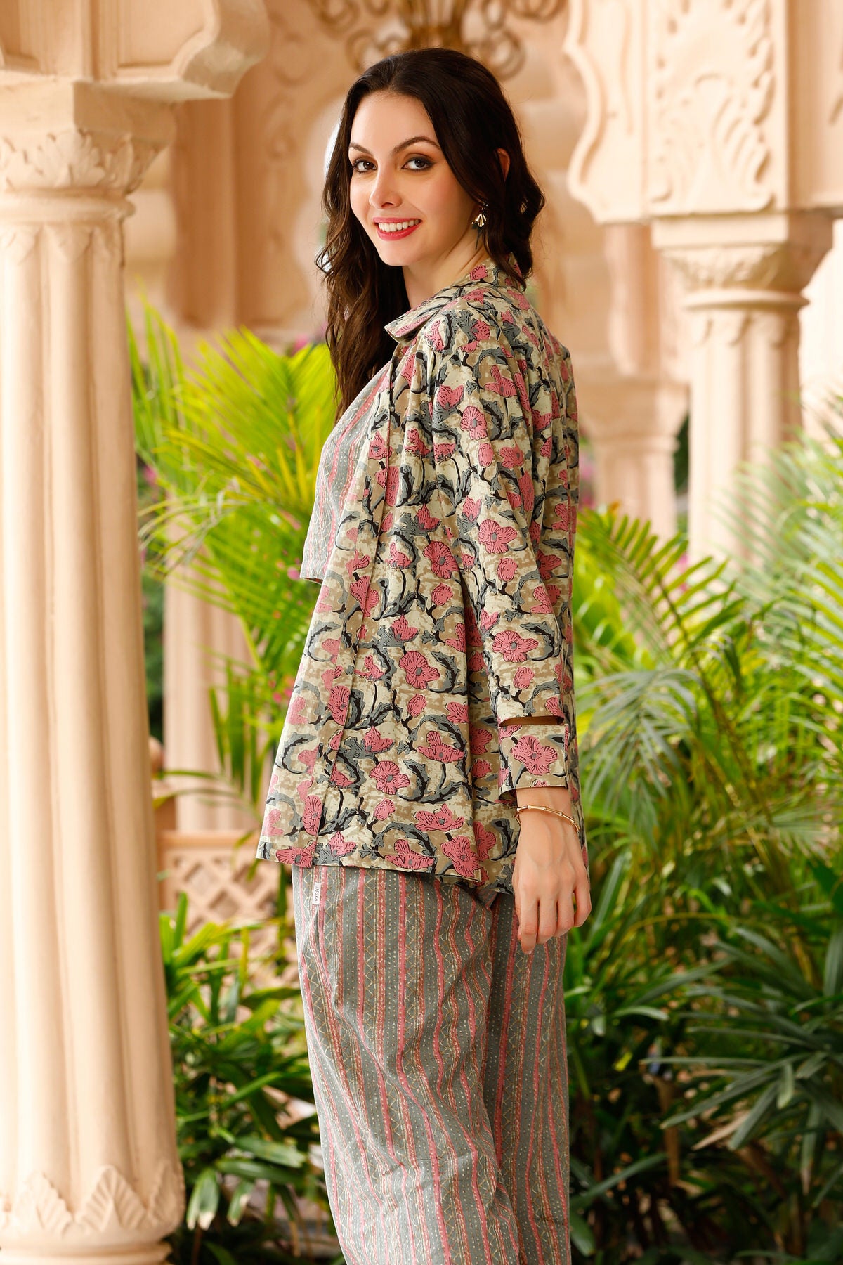Rosy Getaway Cotton Three piece Co-ord Set