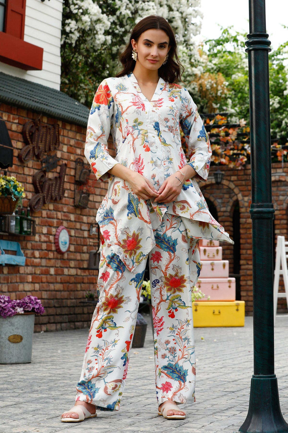 Misty Blue botanicals Silk Co-ord Set