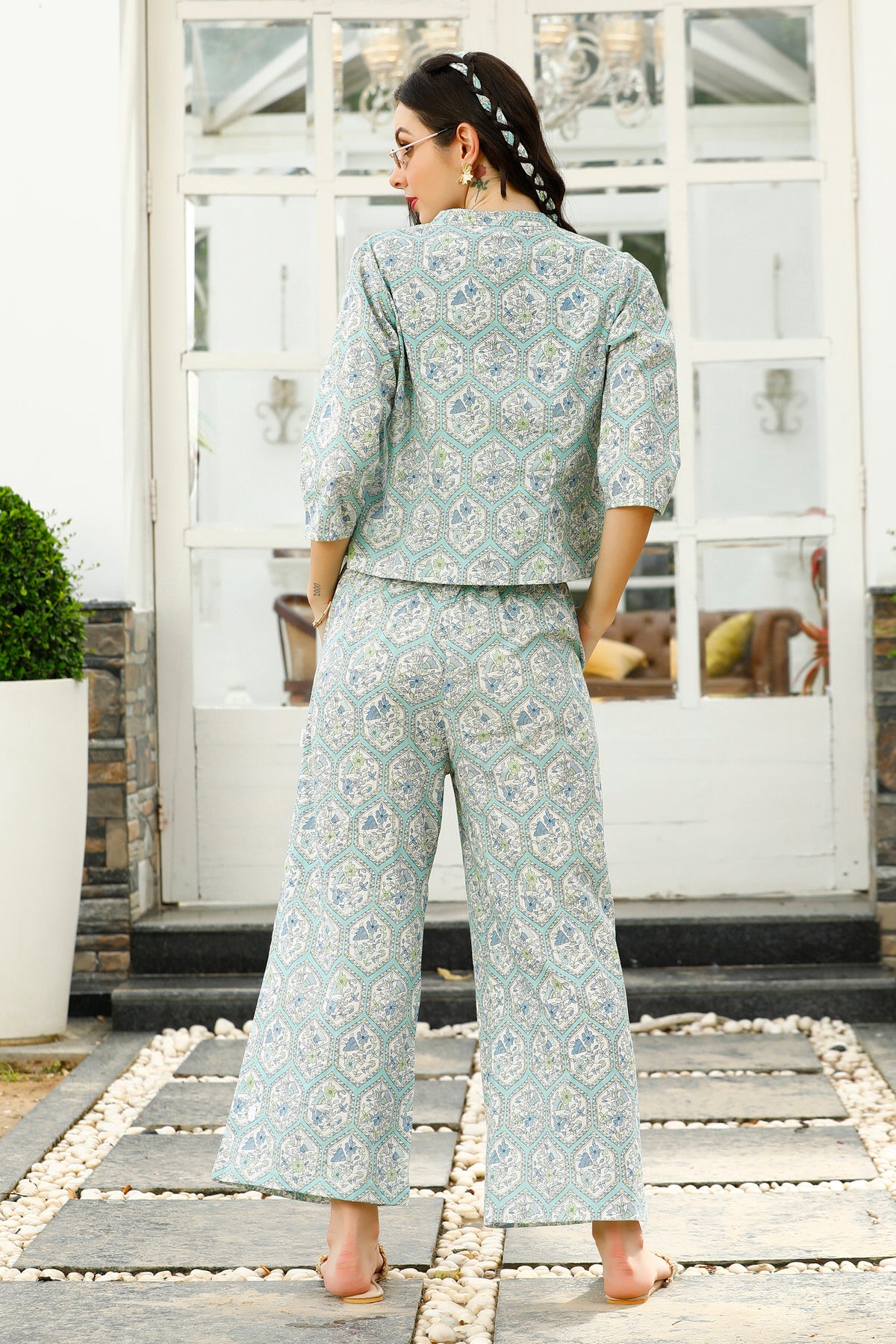 Subdued Earthy net Cotton Flex Three piece Set