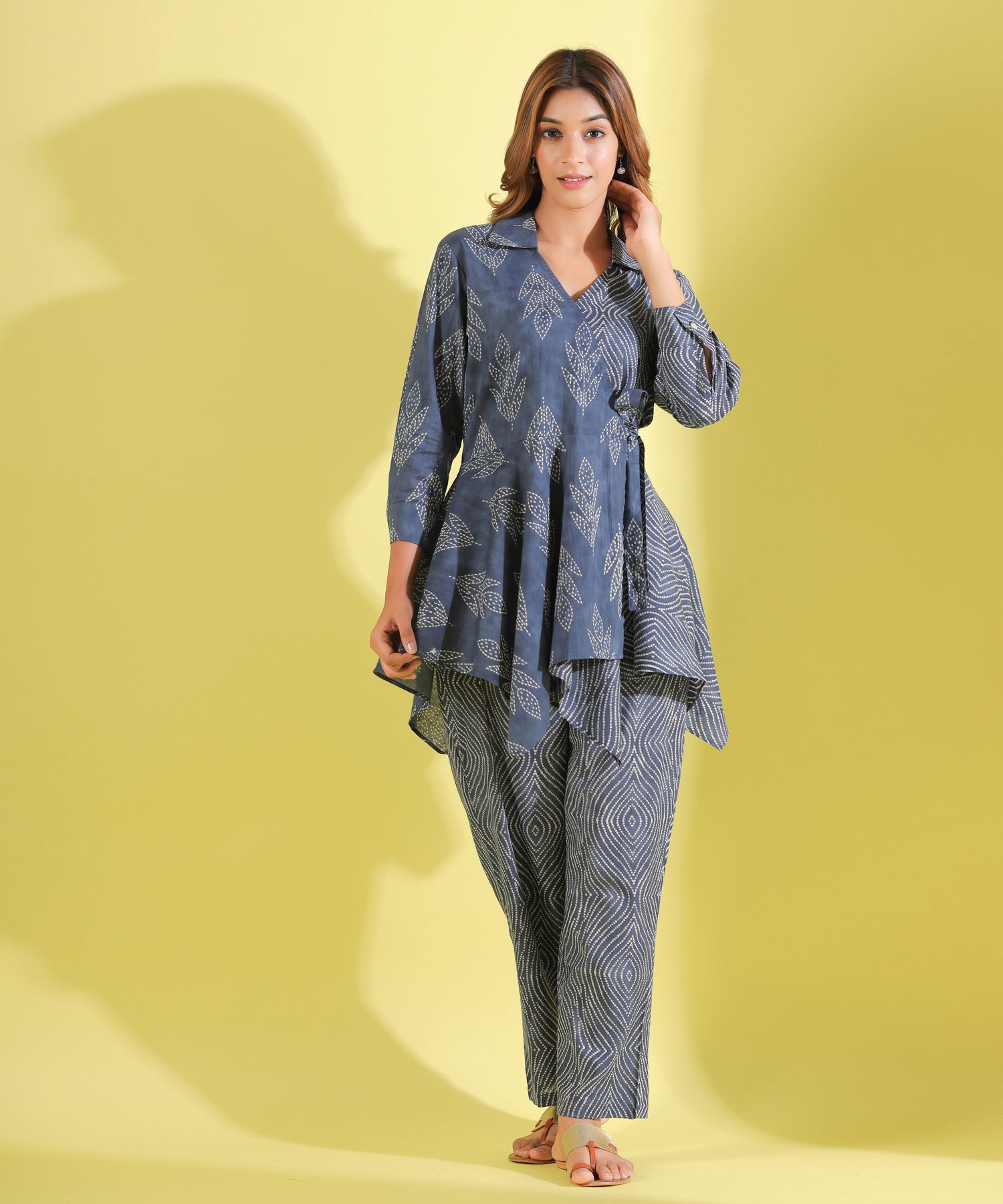 Shibori Tulips on Grey Cotton Co-ord Set
