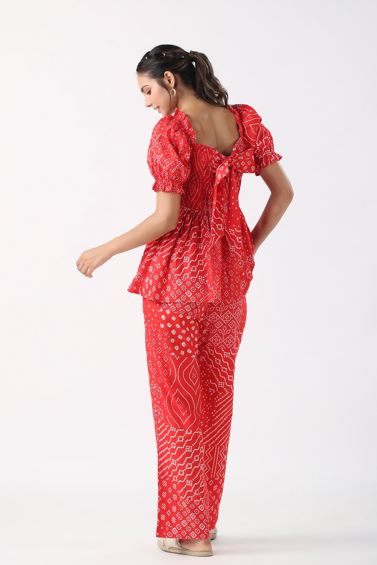 Retro Bhandani Red Cotton Co-ord Set