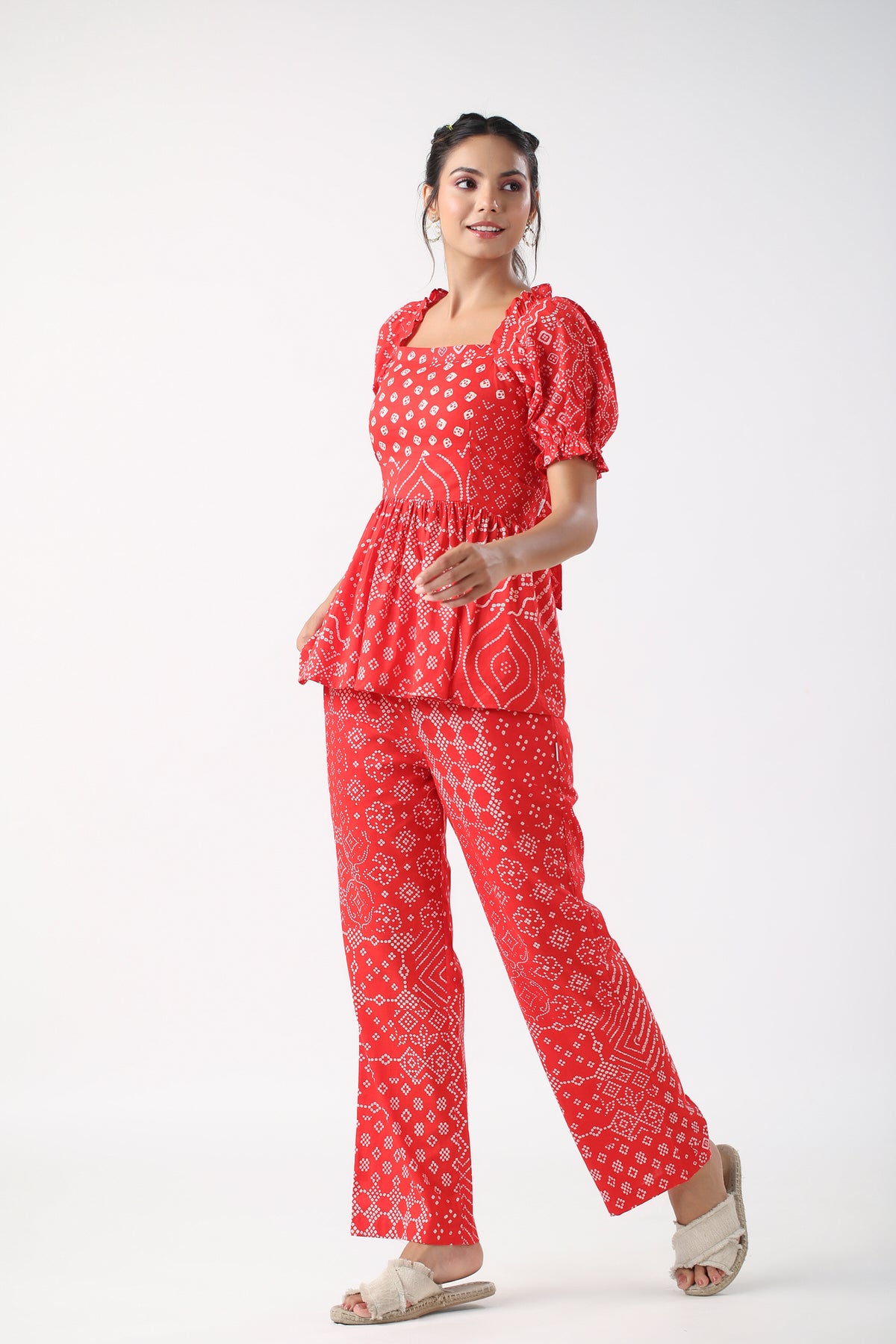 Retro Bhandani Red Cotton Co-ord Set