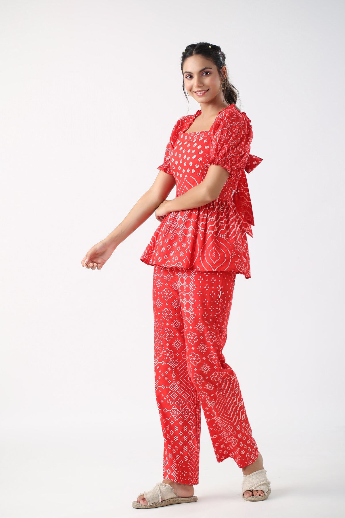 Retro Bhandani Red Cotton Co-ord Set