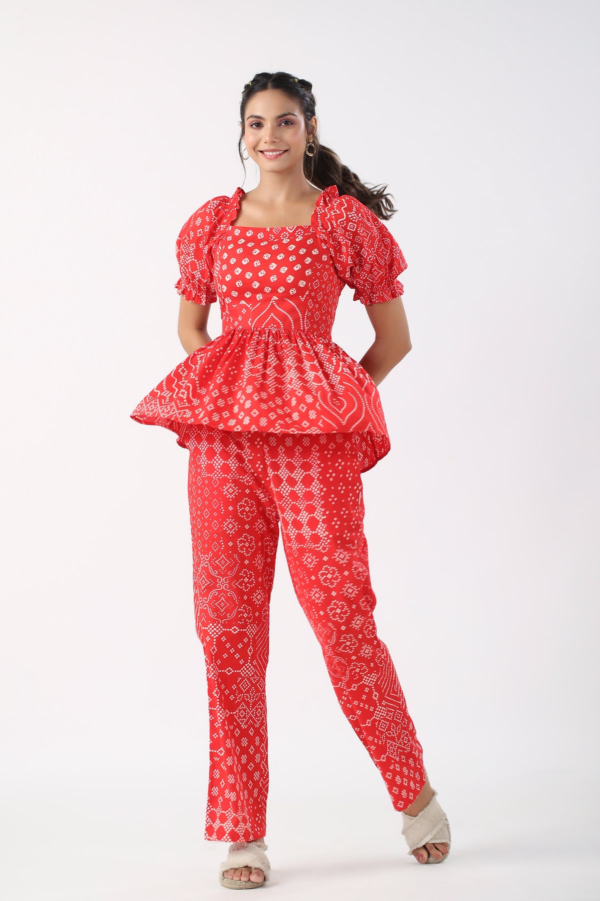 Retro Bhandani Red Cotton Co-ord Set