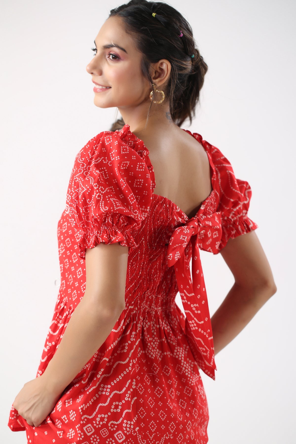 Retro Bhandani Red Cotton Co-ord Set