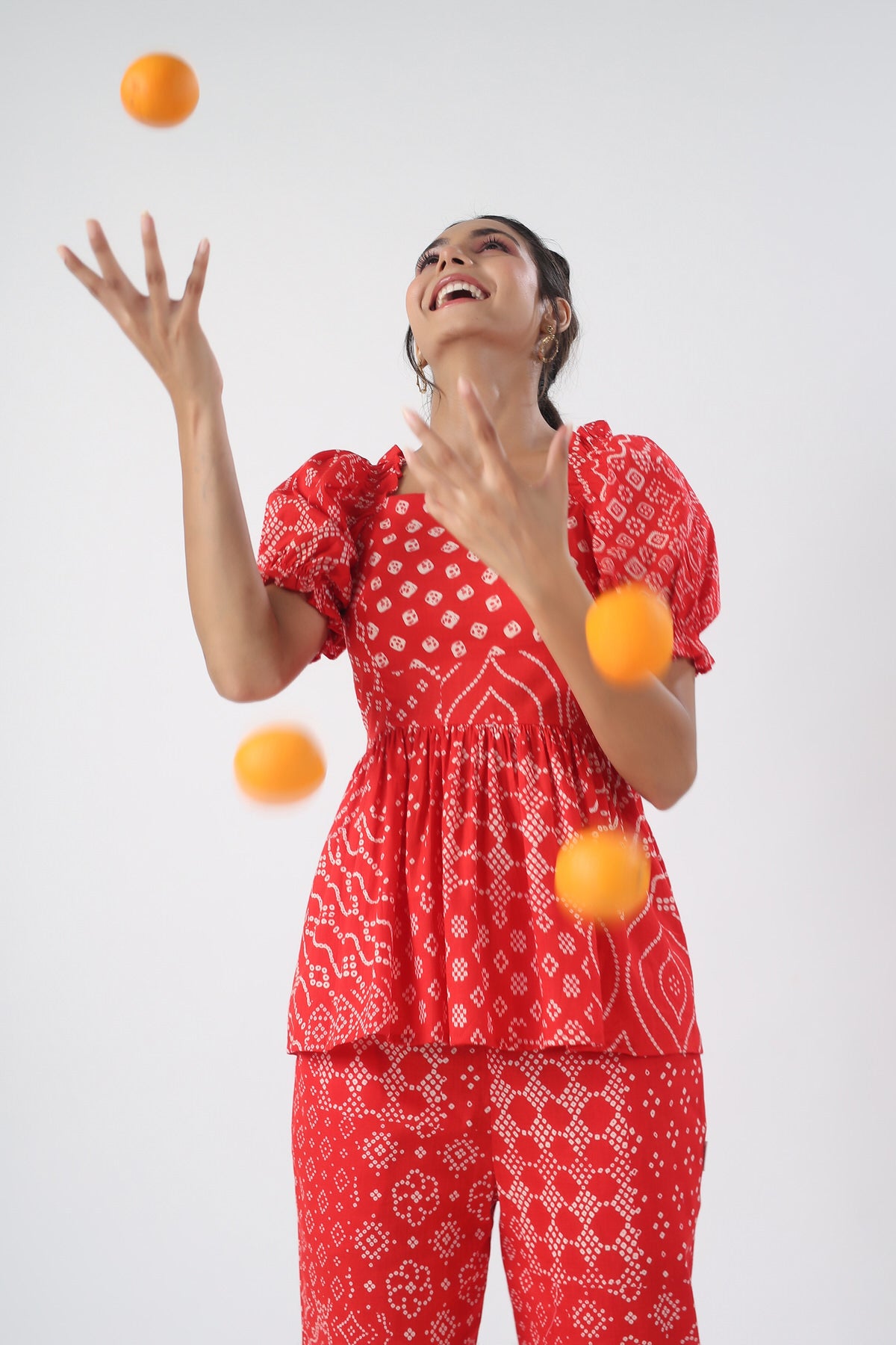 Retro Bhandani Red Cotton Co-ord Set