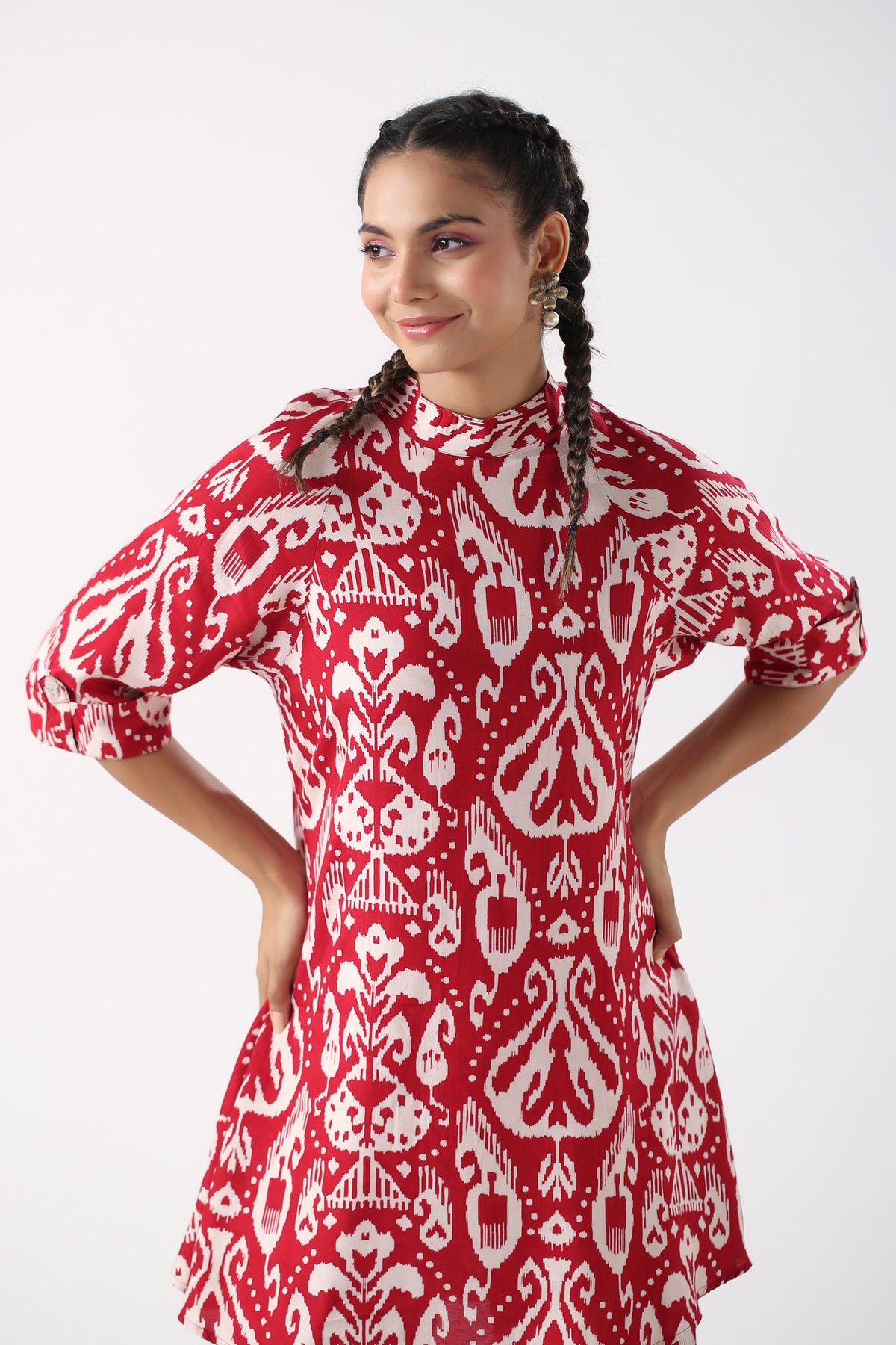 Red Ikat Print Russian Silk Co-ord set