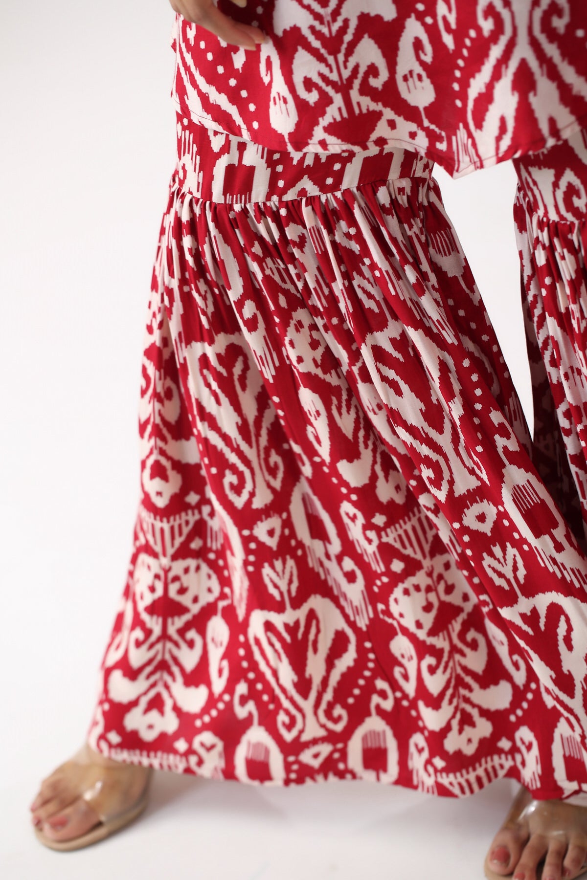 Red Ikat Print Russian Silk Co-ord set