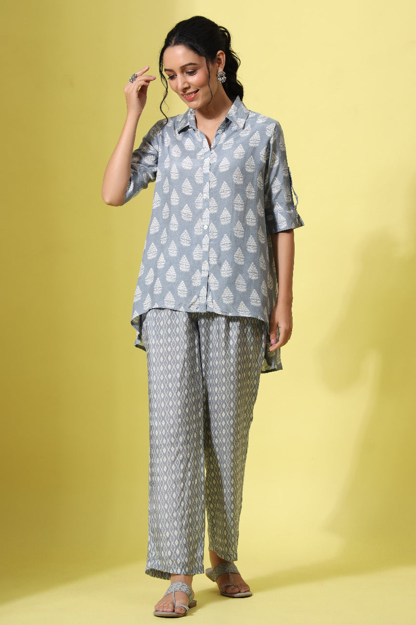 Pinewoods Grey Muslin Silk Co-ord set