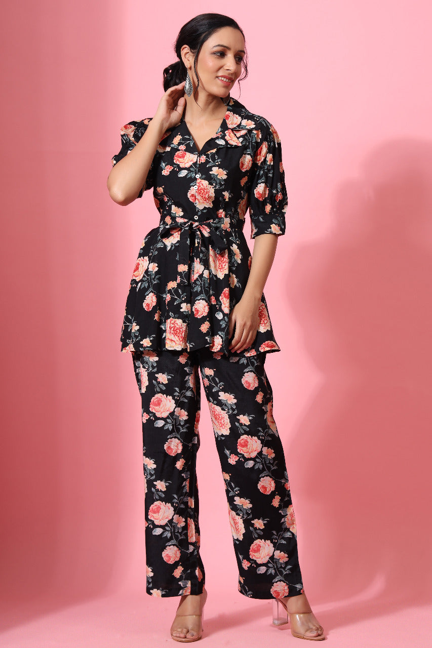 Rosewood Russian Silk Black Co-ord Set