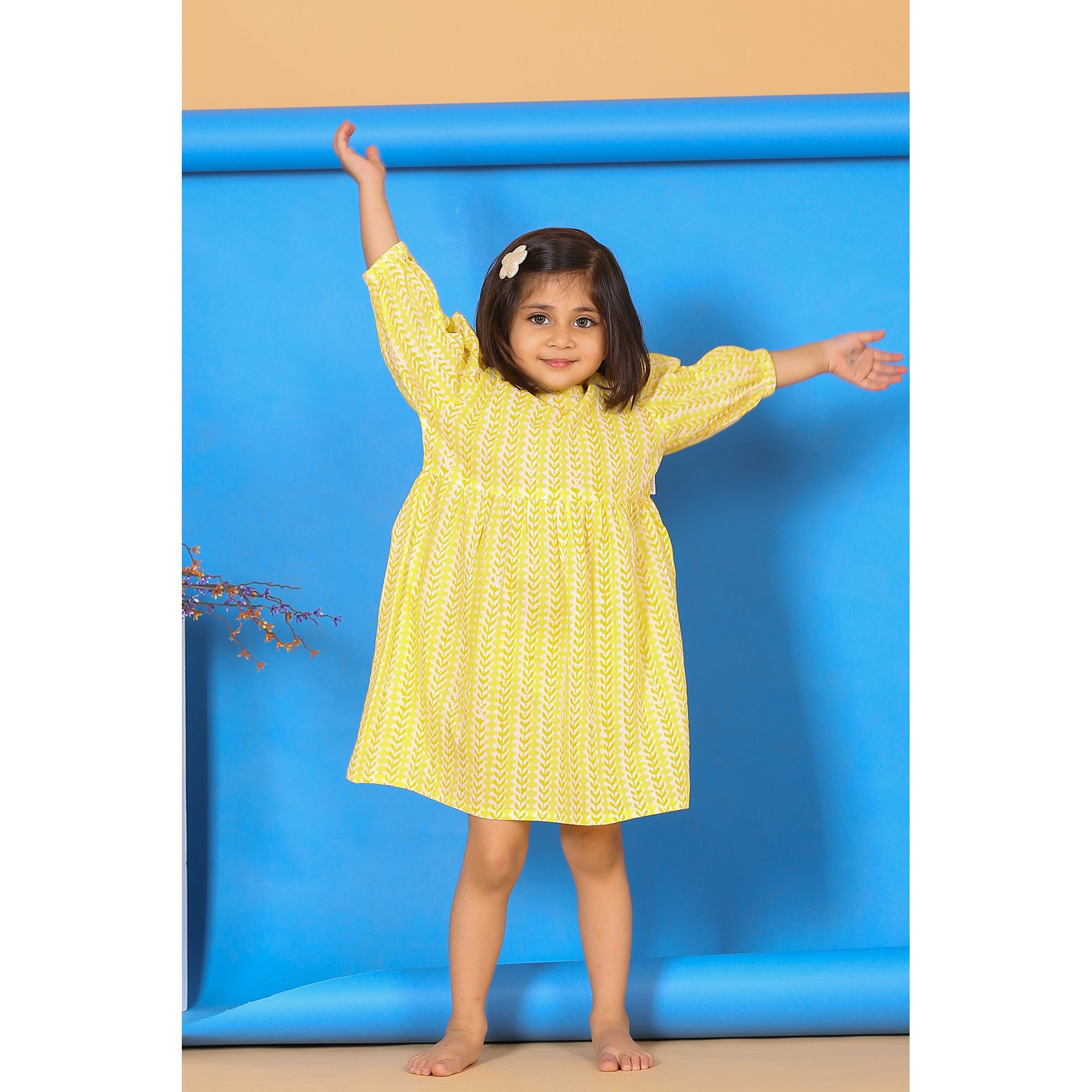 Floral Twines on Yellow Kids Cotton Dress